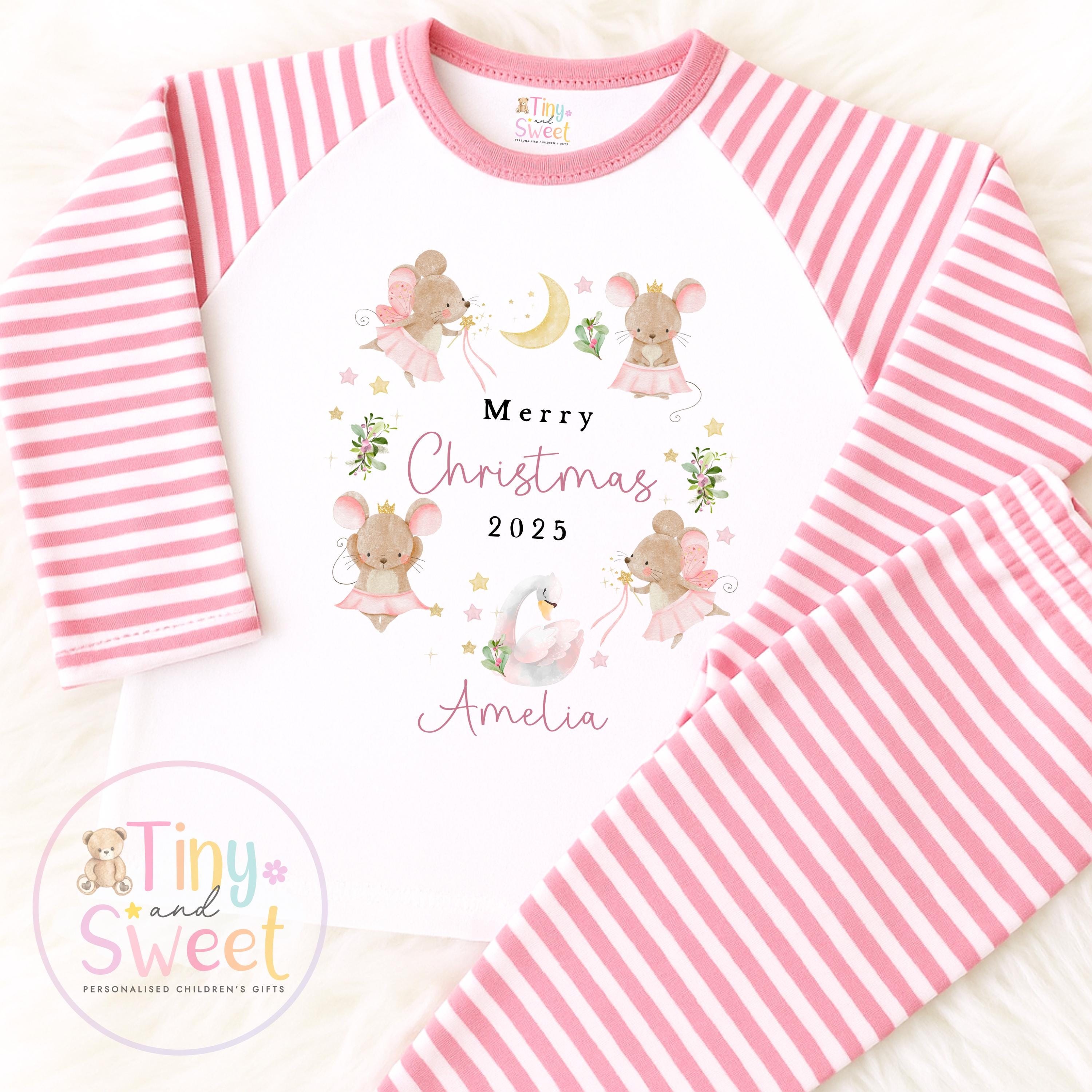 Personalised Pink Christmas Pyjamas, Christmas Eve Pyjamas, Christmas Nightwear, Childrens Christmas pjs, Xmas pjs, Kids Christmas Pjs