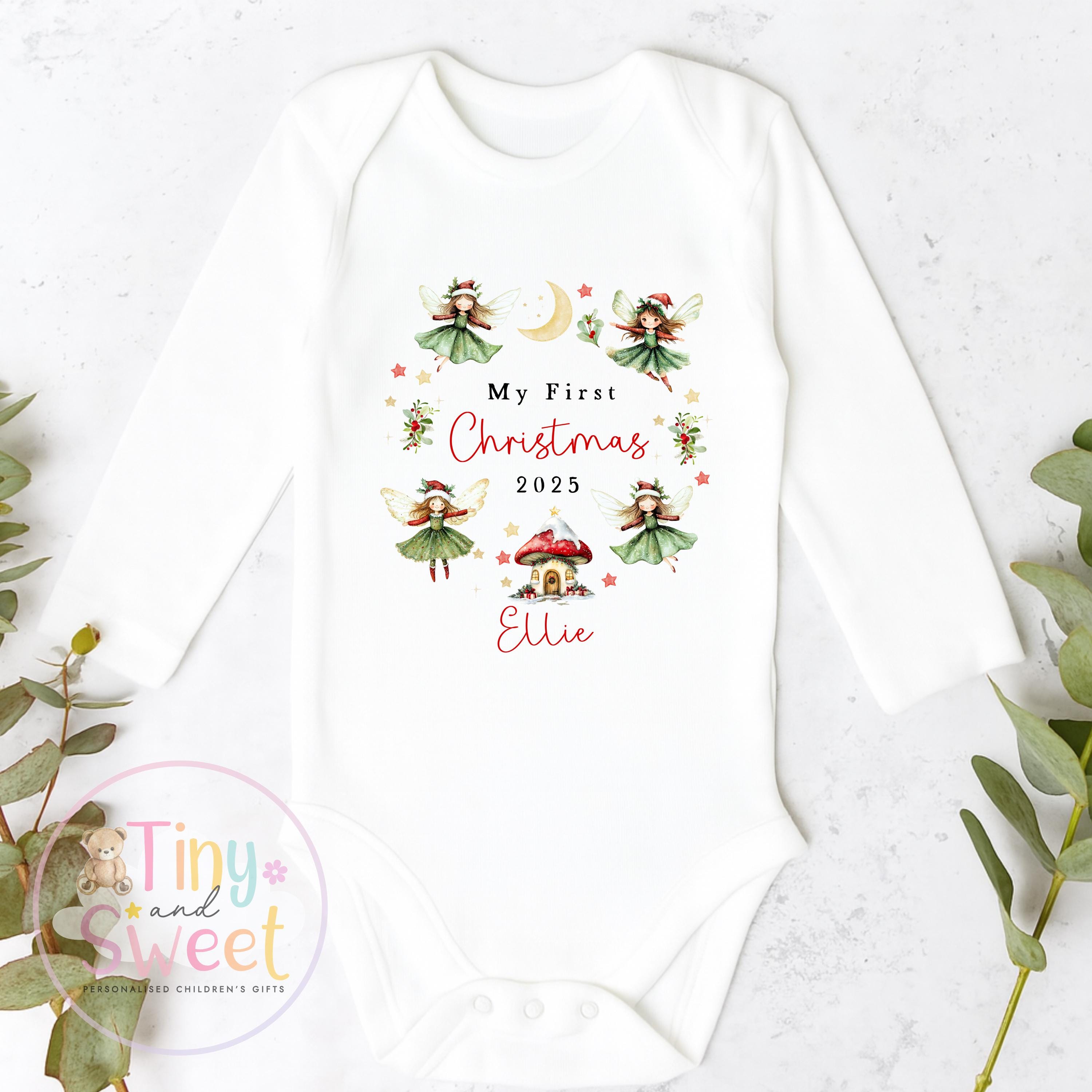 First Christmas Fairy Baby Grow , My First Christmas, Custom Name Sleepsuit, Baby’s First Christmas, Personalised Christmas Baby Outfit