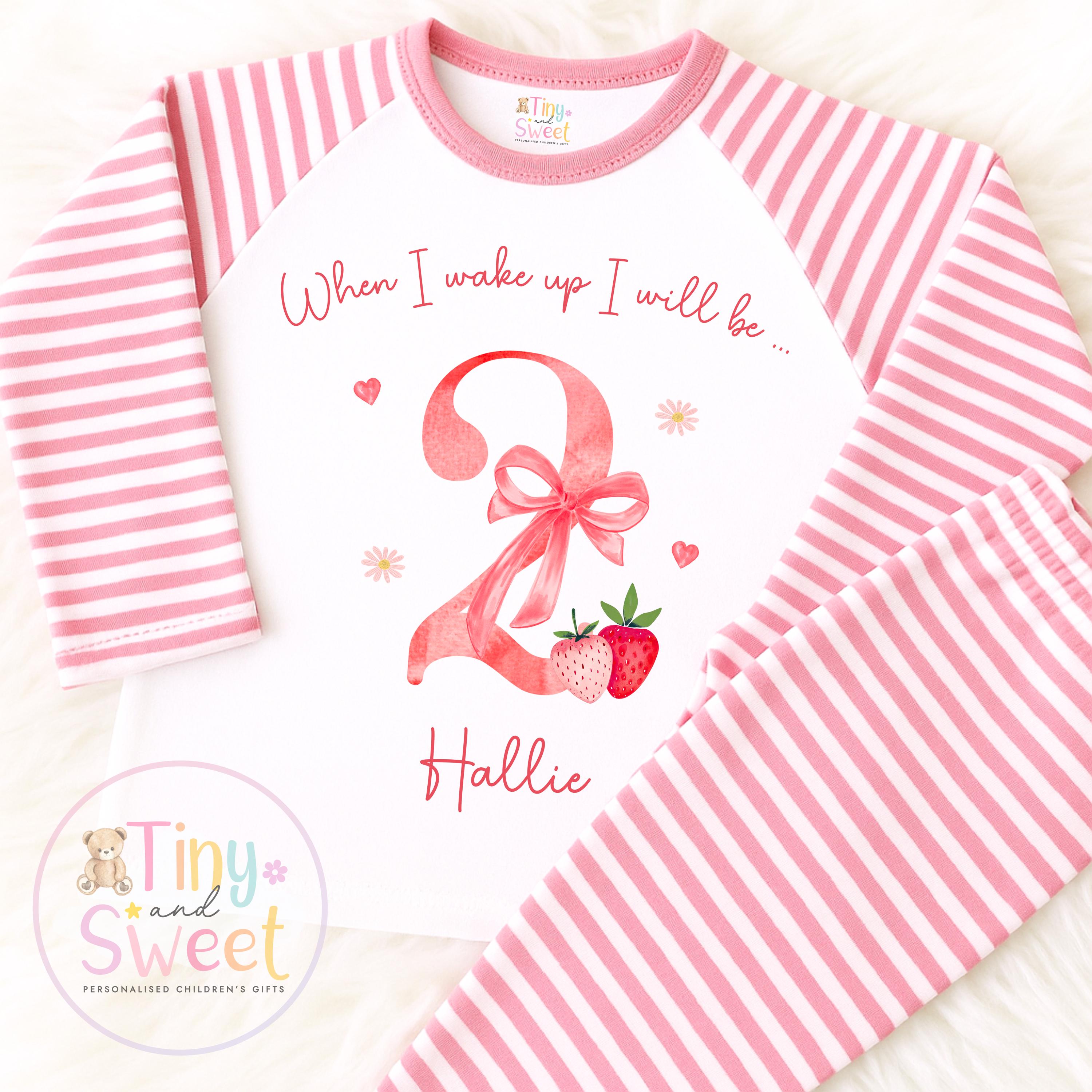 Strawberry Birthday Pyjamas, When I Wake Up I’ll Be, Strawberry PJs – When I Wake Up I’ll Be 1, 2, 3, Personalised Berry Birthday Pyjamas
