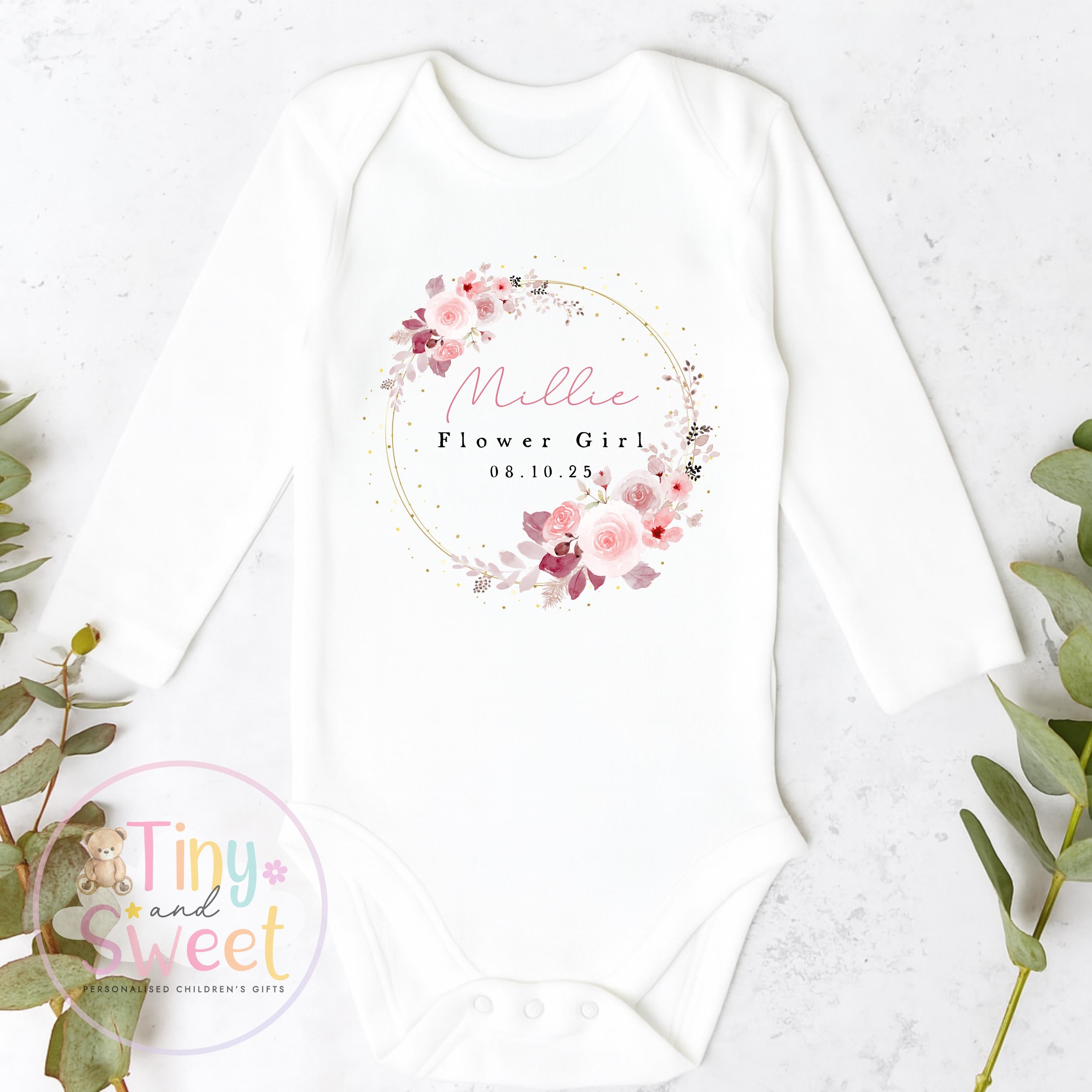 Flower Girl Sleepsuit, Baby Flower Girl Babygrow, Flower Girl Pyjamas, Will you be my flower girl, Flower Girl Gift, Floral Sleepsuit