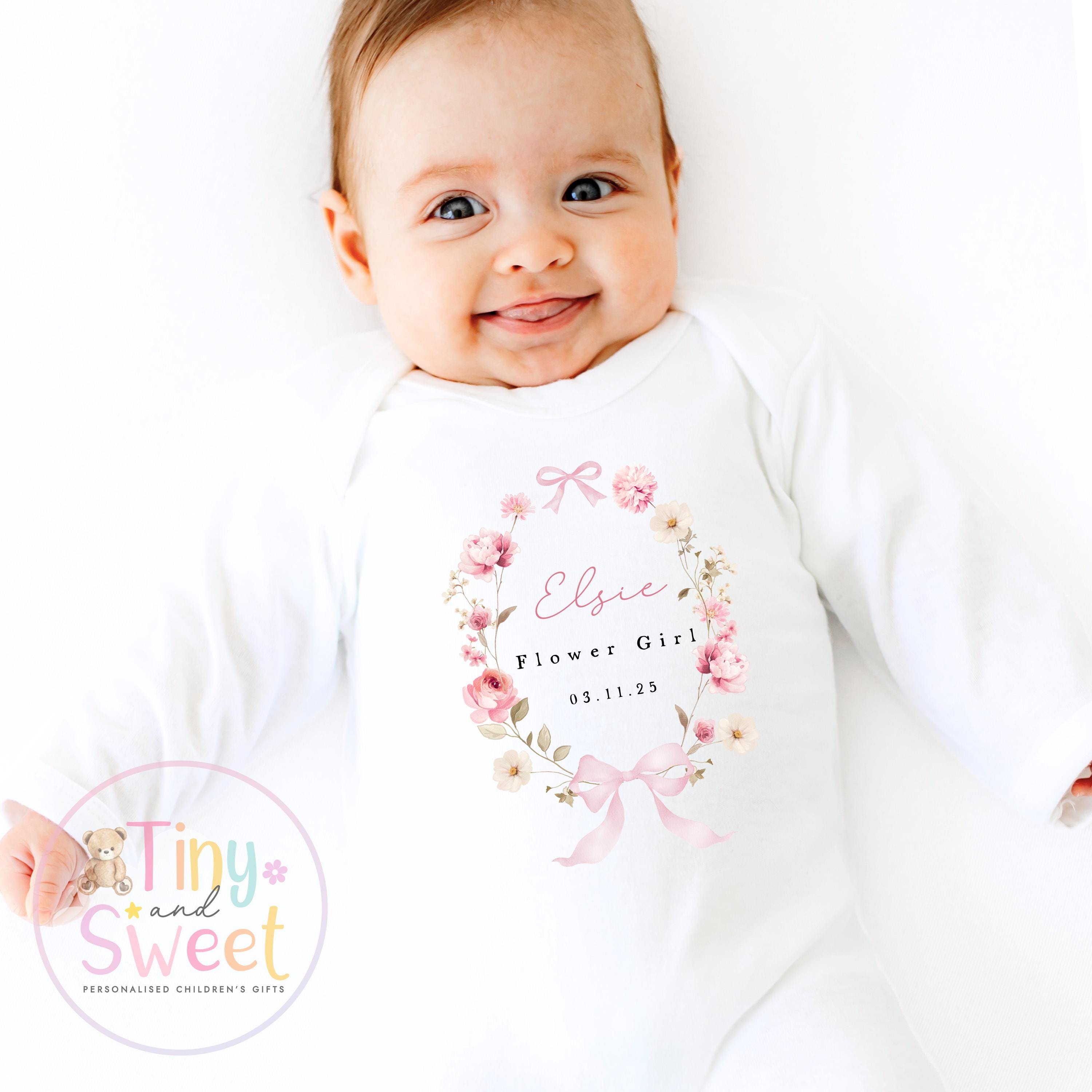 Flower Girl Sleepsuit, Baby Flower Girl Babygrow, Flower Girl Pyjamas, Will you be my flower girl, Flower Girl Gift, Floral Sleepsuit