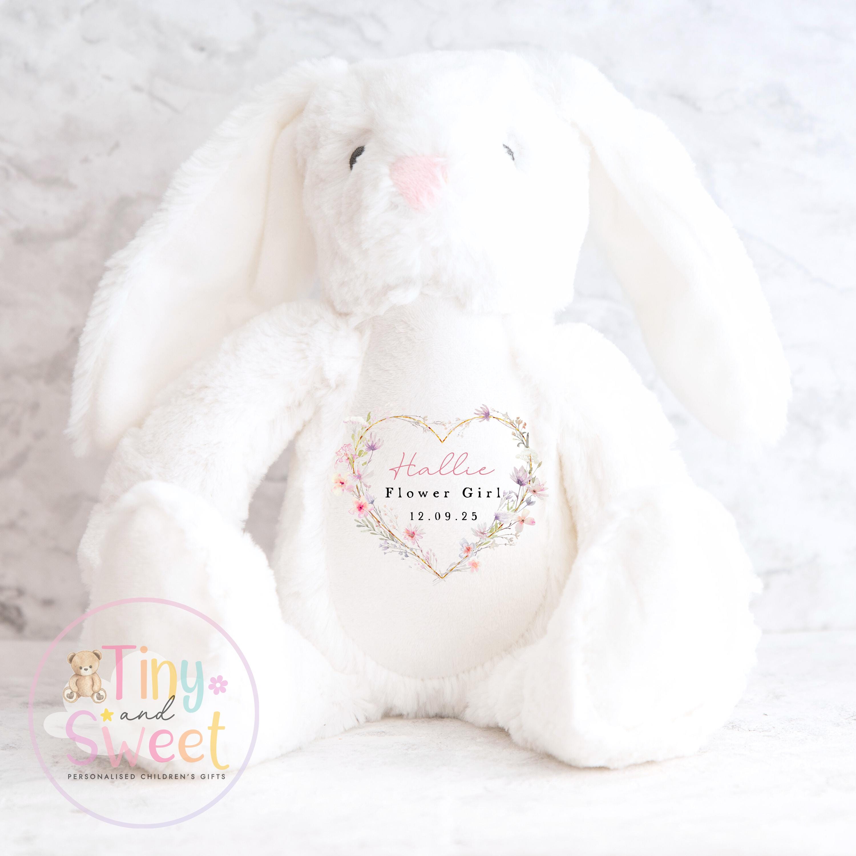 Heart Floral Wreath Personalised Flower Girl Soft Toy Bunny