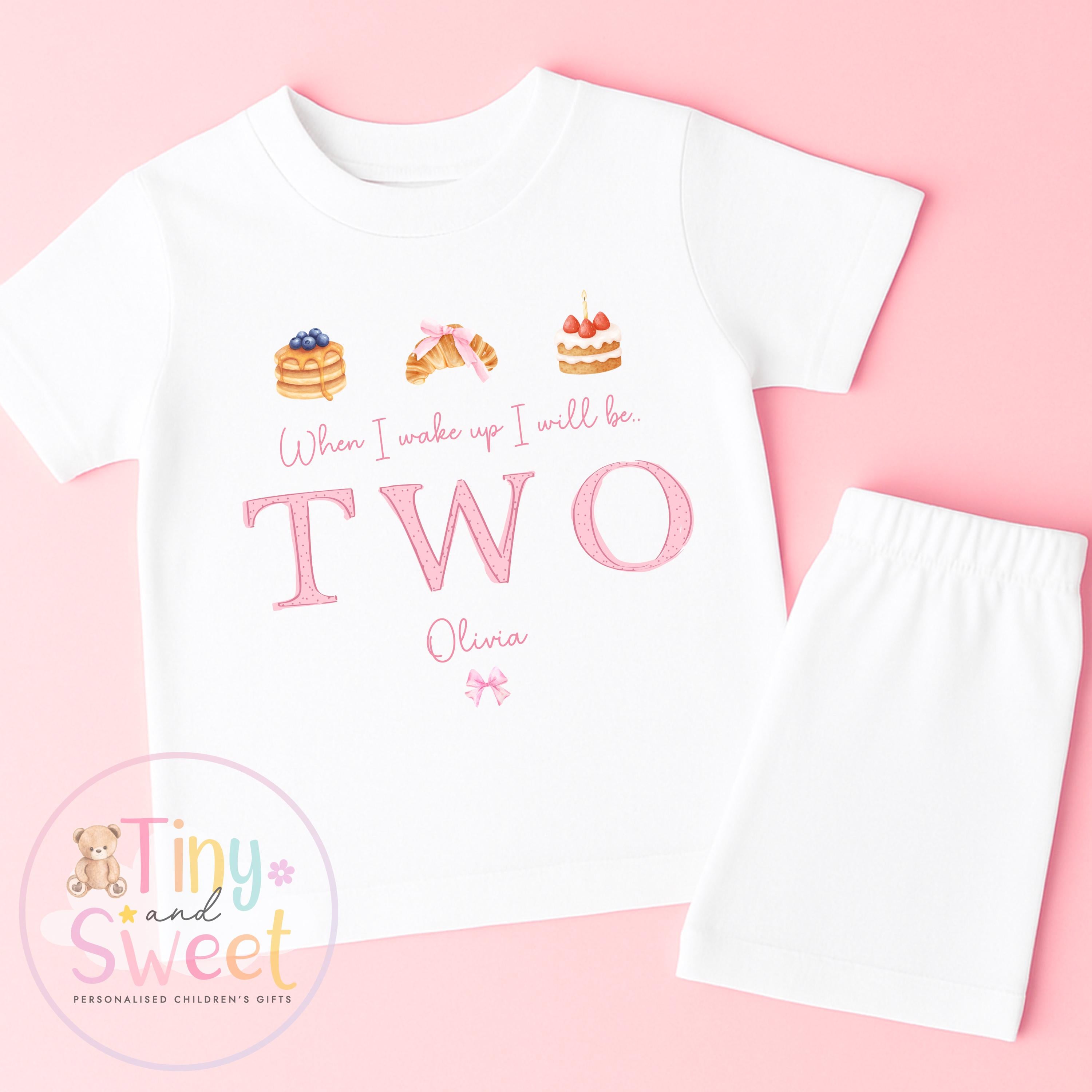 Pink Bakery Birthday PJs, Patisserie When I Wake Up I’ll Be..., Pink Pancakes Toddler Pyjamas, Girls Birthday Pyjamas, Pink Croissant Design