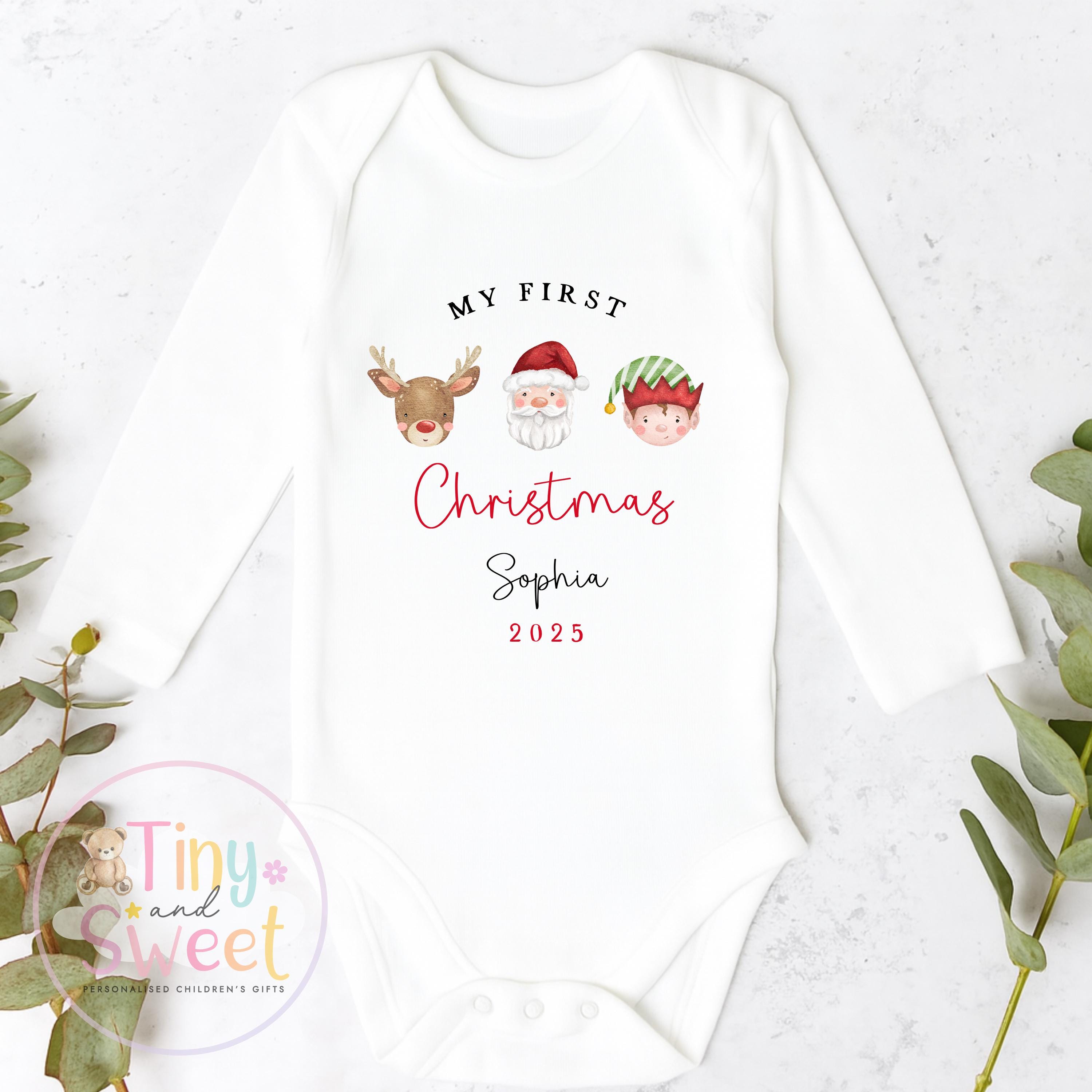 First Christmas Baby Grow , My First Christmas, Custom Name Sleepsuit, Baby’s First Christmas, Personalised Christmas Baby Outfit