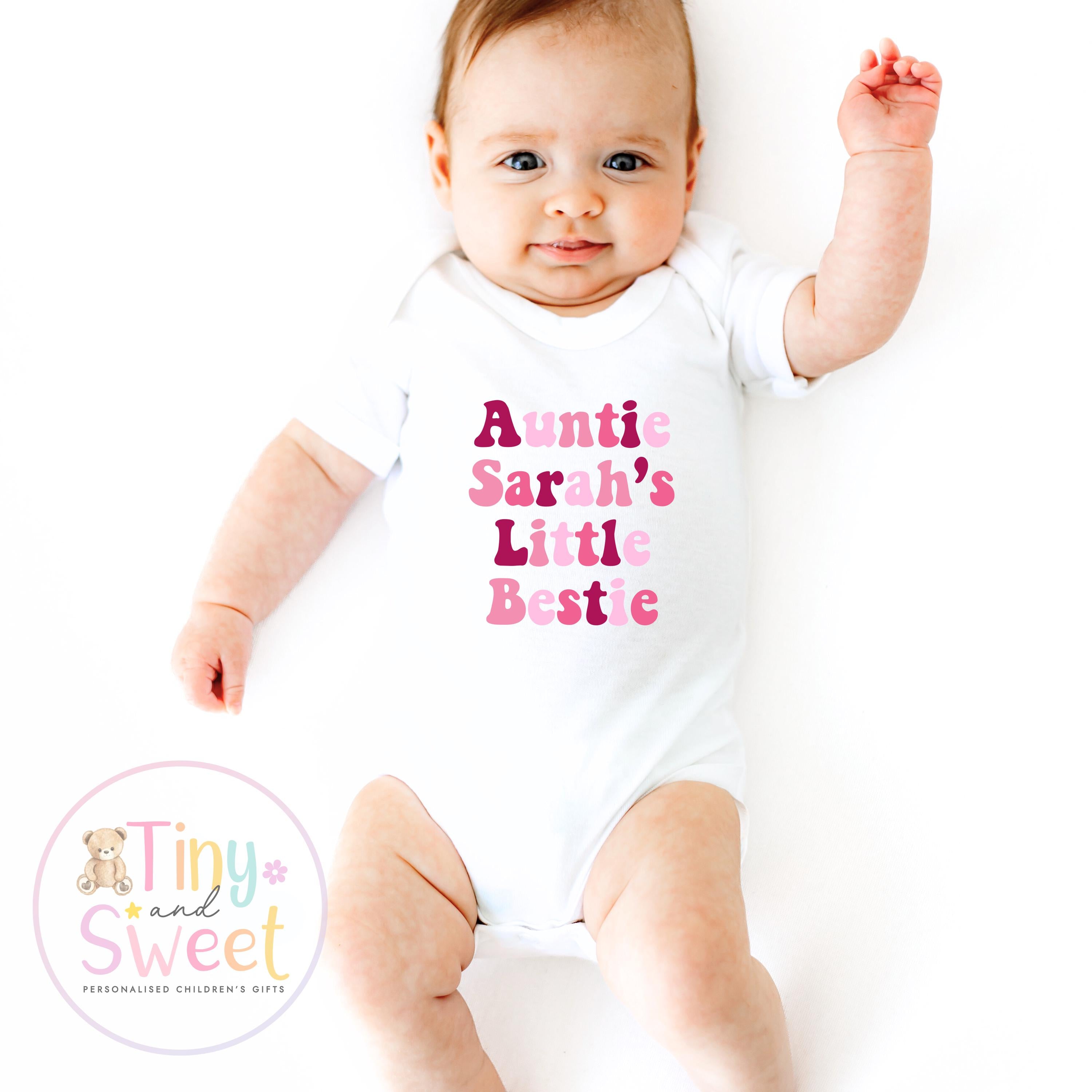 Personalised New Auntie Baby Grow Vest, Baby Announcement to Aunty, Auntie Bestie Gift, Custom Niece Nephew Bodysuit, Retro Present