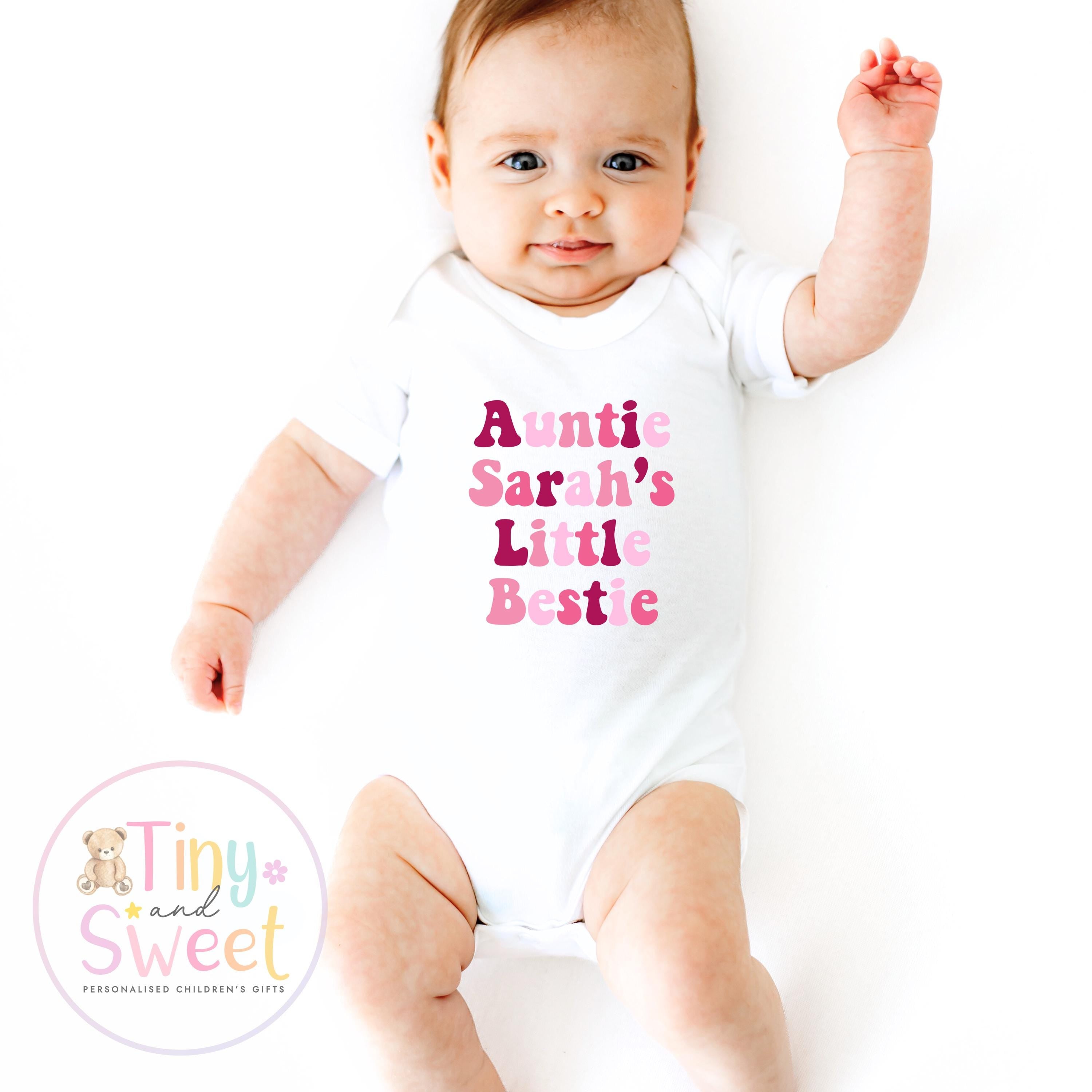 Personalised New Auntie Baby Grow Vest, Baby Announcement to Aunty, Auntie Bestie Gift, Custom Niece Nephew Bodysuit, Retro Present