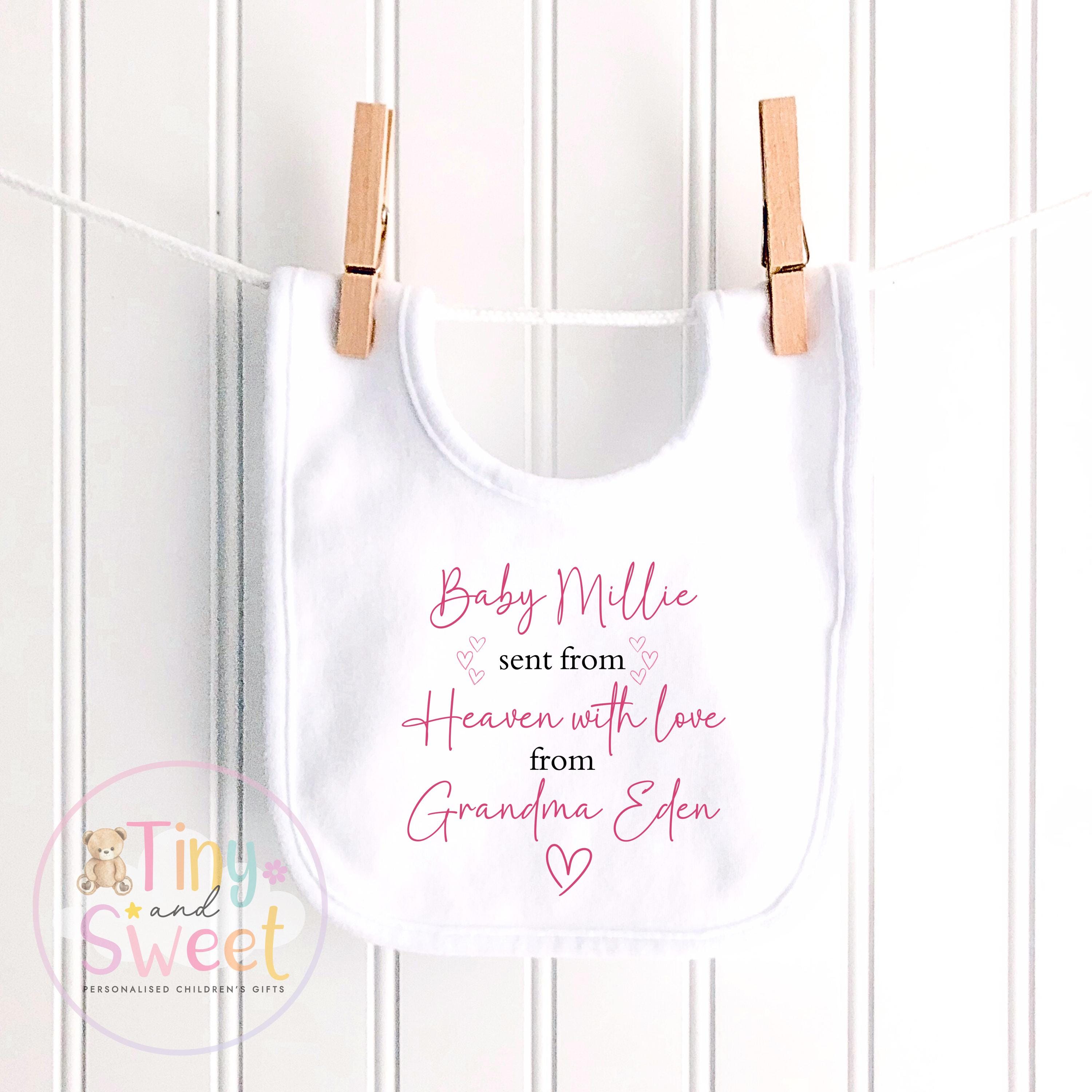 Personalised Sent From Heaven Baby Grow Vest, Sent with Love From Grandma, Sent from Grandad, Custom Baby Announcement, Gift from Heaven