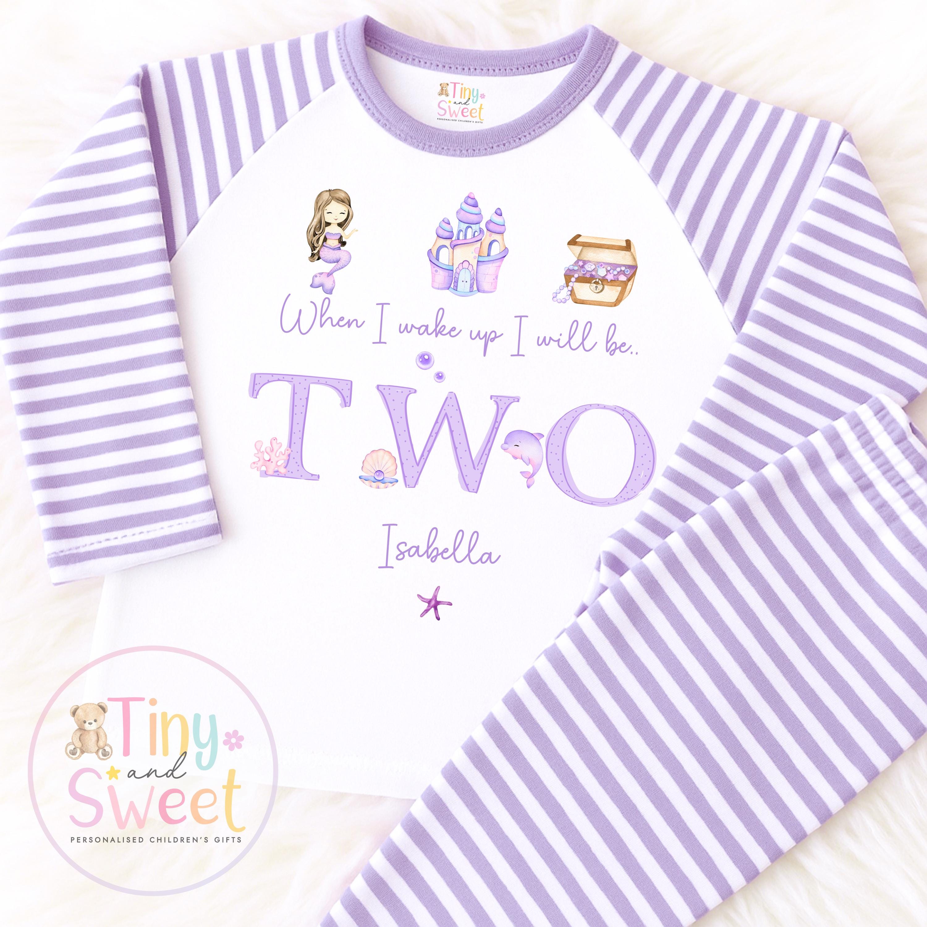 Personalised Mermaid Birthday Pyjamas: Lilac Cotton Sleepwear (UK Only)