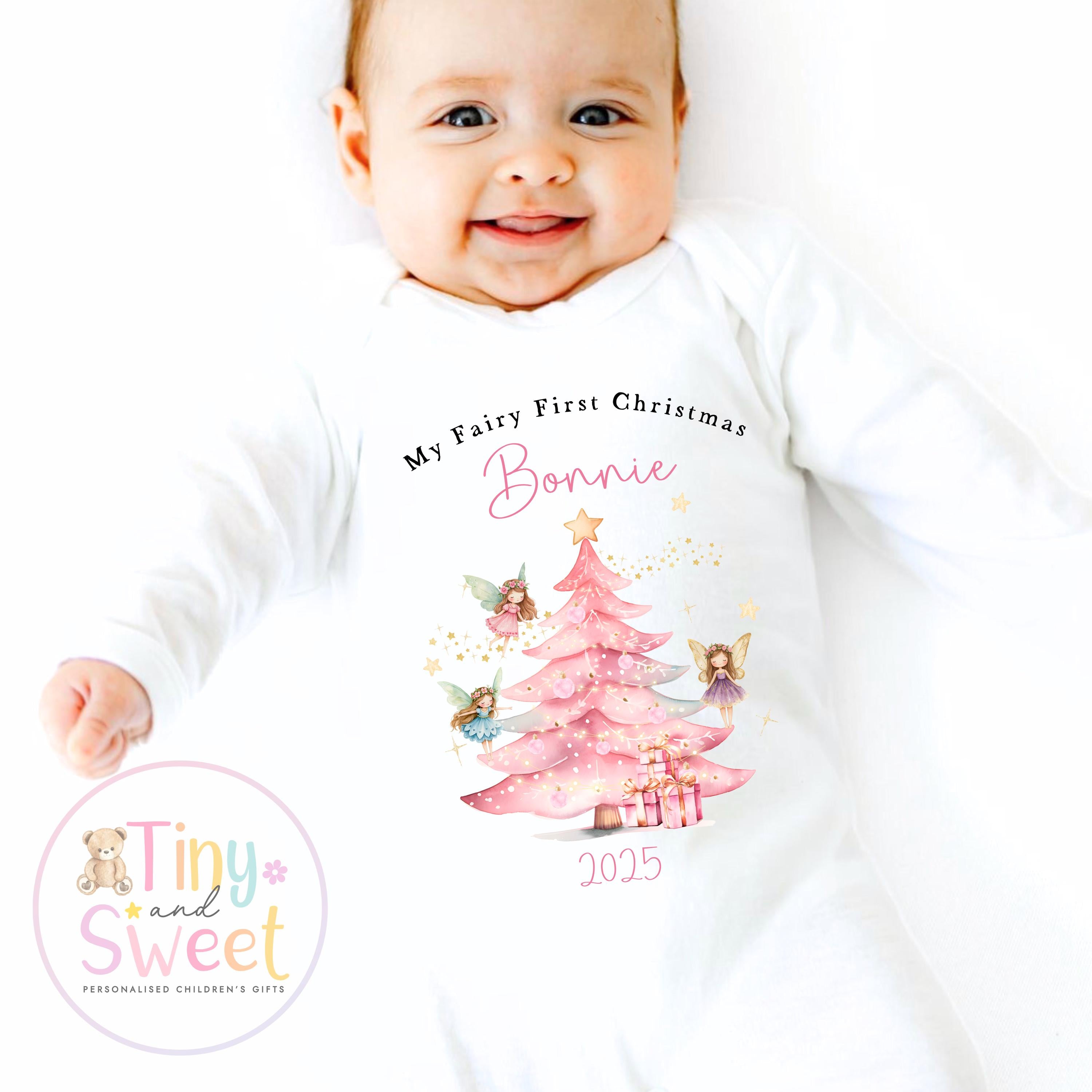 Fairy First Christmas Baby Grow , My First Christmas, Custom Name Sleepsuit, Baby’s First Christmas, Personalised Christmas Baby Outfit