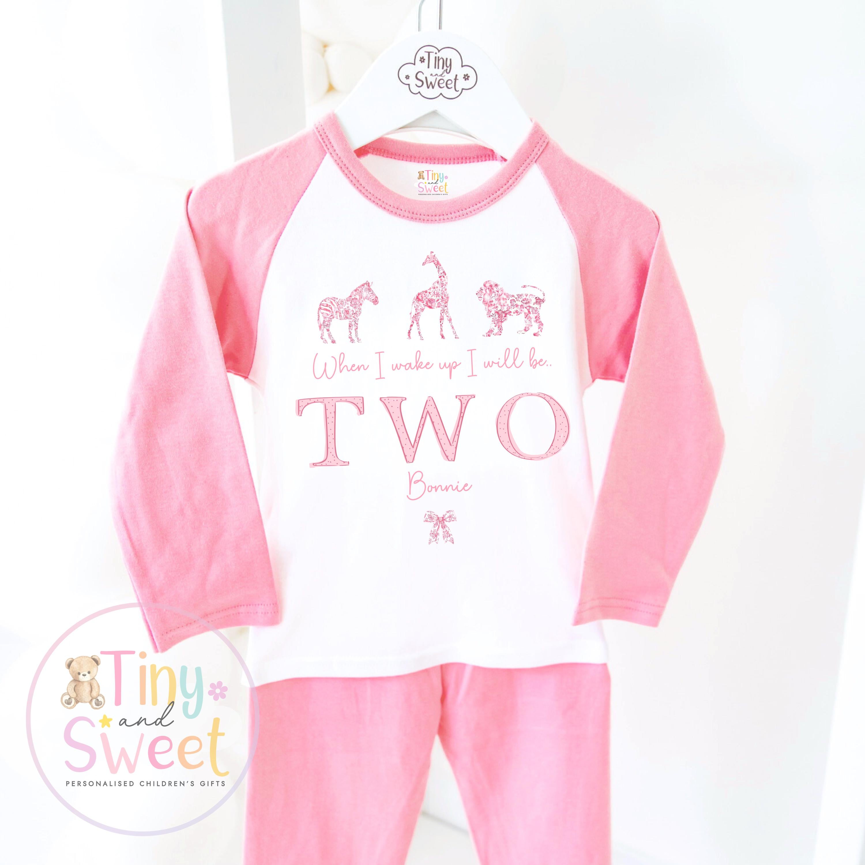 Personalised Safari Toile Pyjamas, Pink Toile Animals Pyjamas, When i wake up i&
