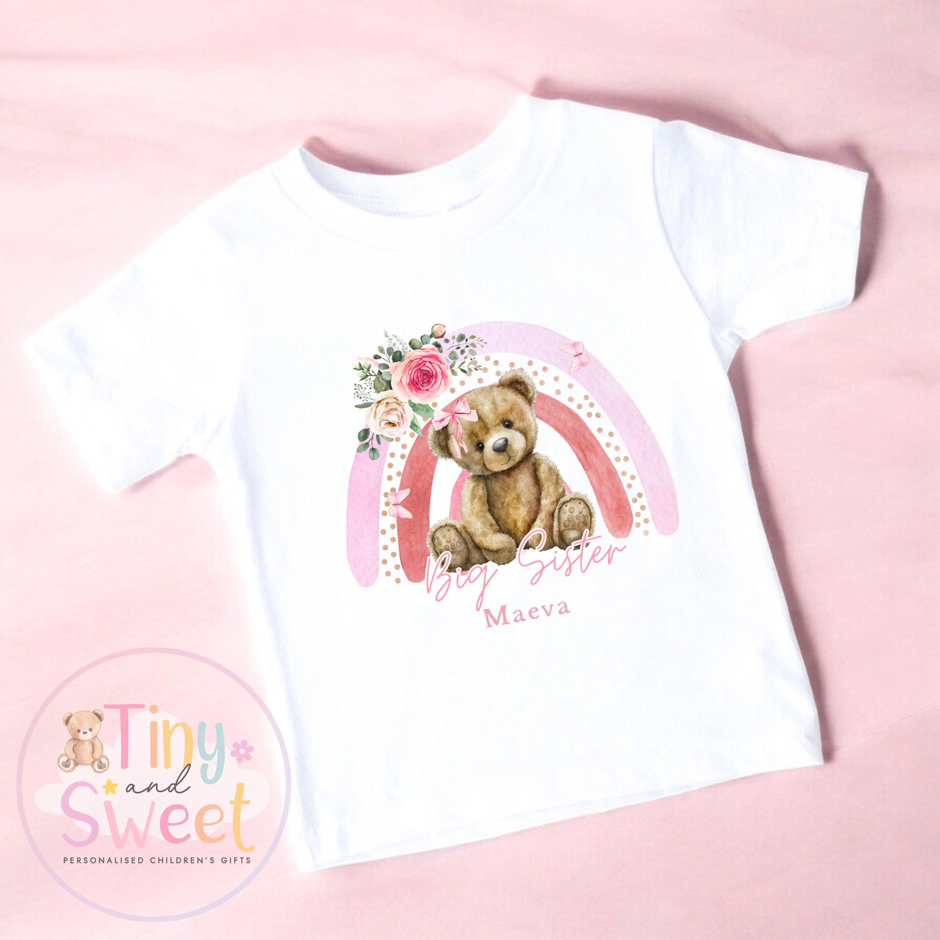 Rainbow Teddy Big Sister T-Shirt, Big Sister Reveal outfit, Announcement Gift for Siblings and Family, Rainbow Sister Tee, Sister