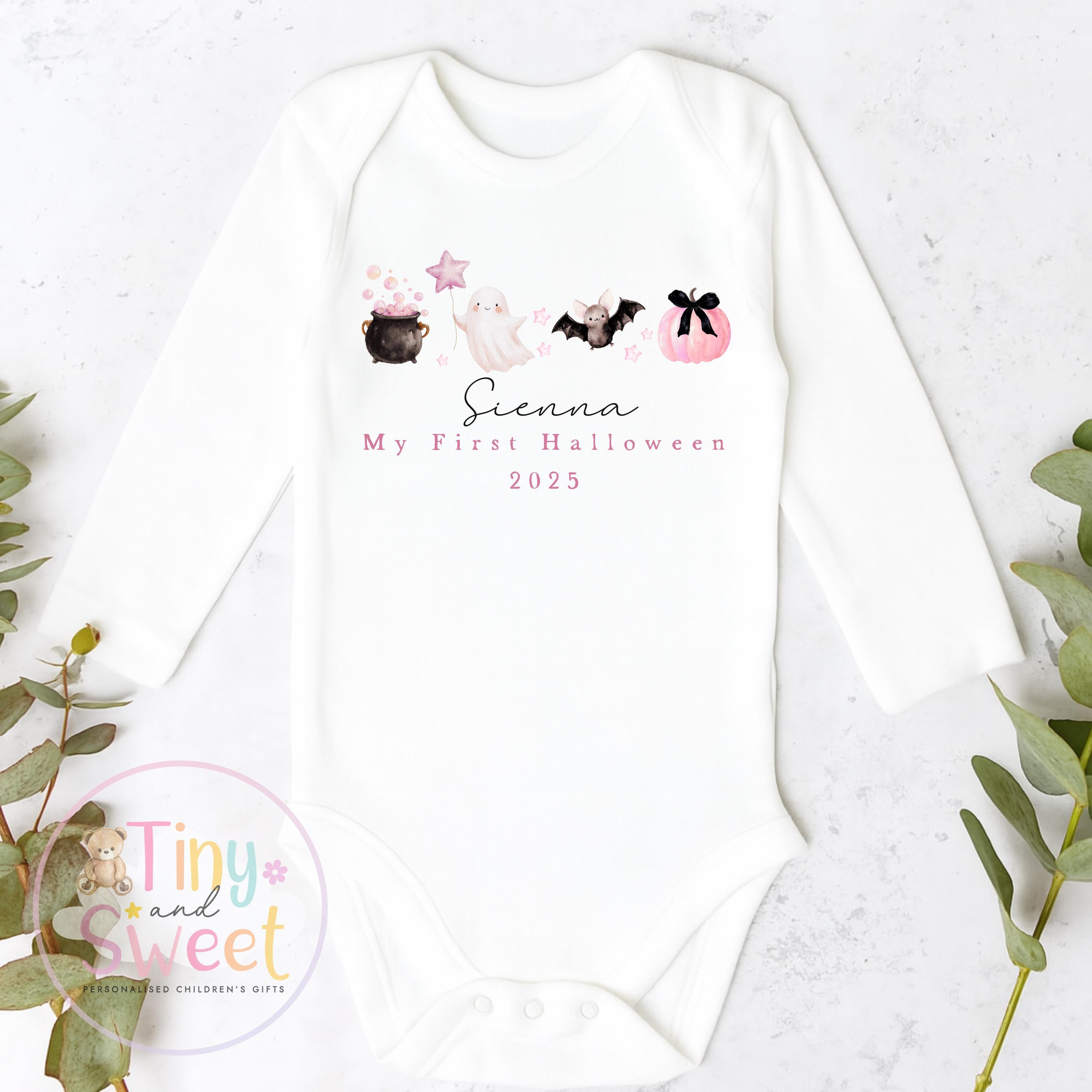 Pink First Halloween T Shirt, Baby 1st Halloween Gift Idea, 1st Halloween Babygrow, Halloween Outfit for baby, Halloween costume