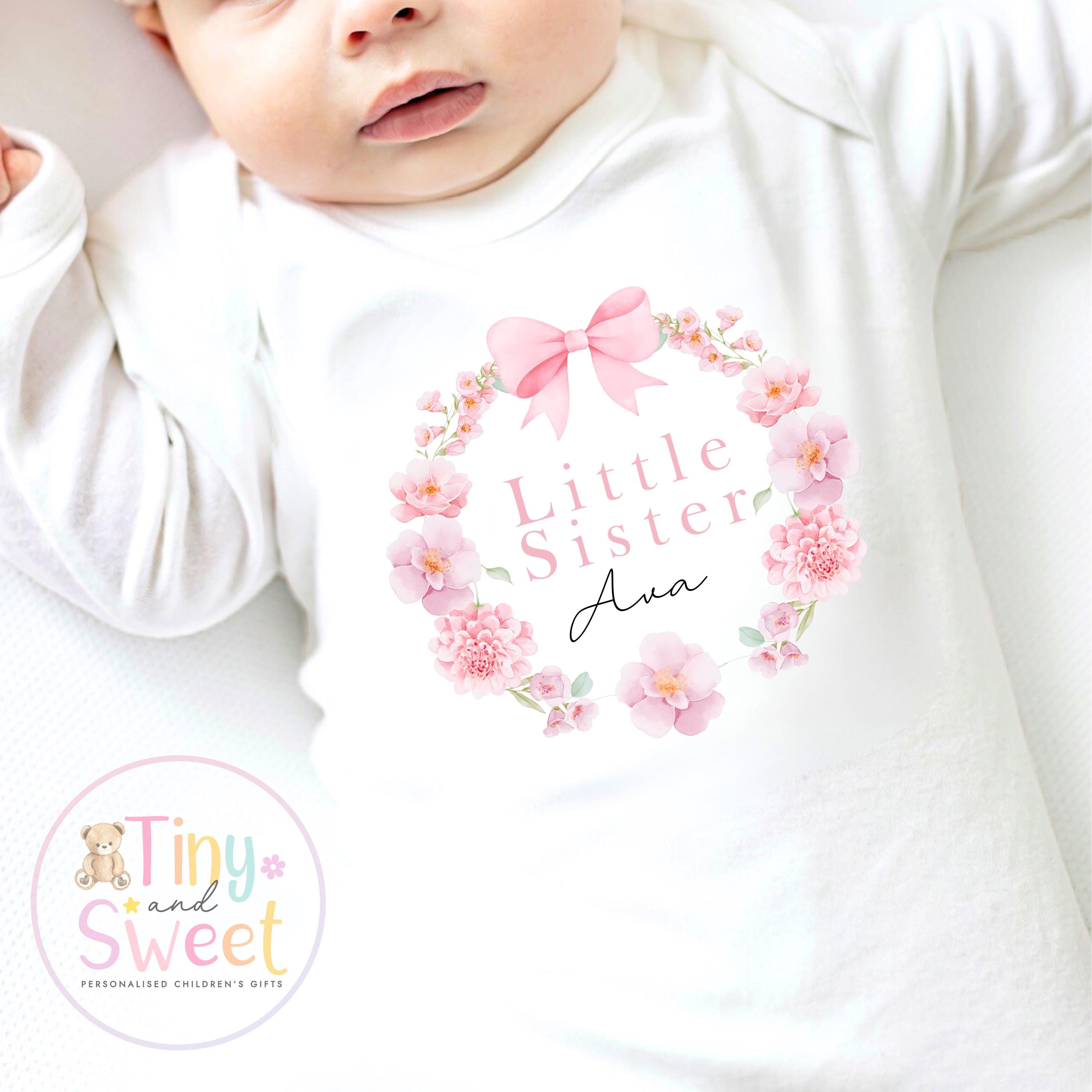 Big Sister & Little Sister Matching Outfits, Big Sister Reveal outfit, Announcement Gift for Siblings and Family, Pink Flower Sister Tee