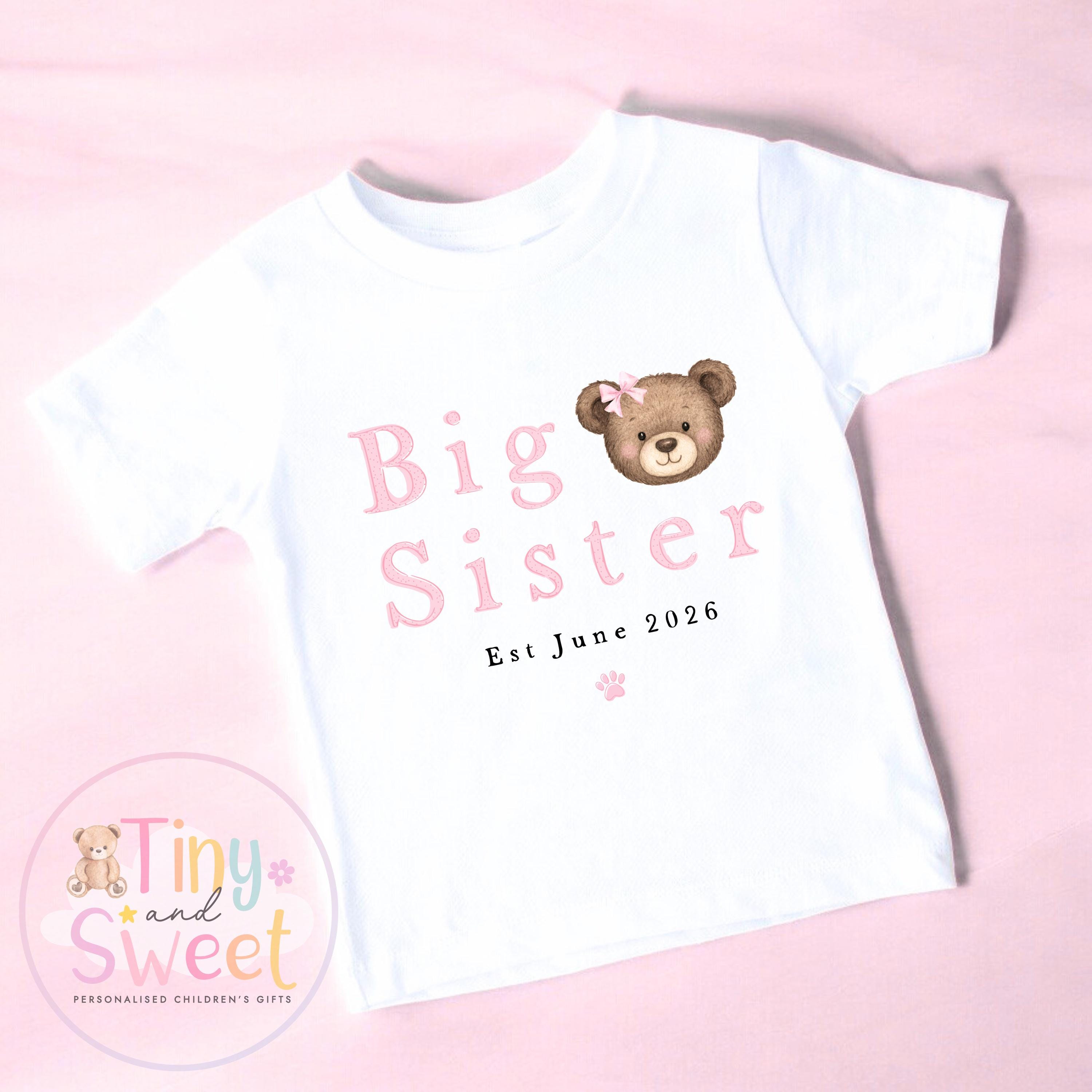 Teddy Bear Big Sister T-Shirt, Big Sister Reveal outfit, Announcement Gift for Siblings and Family, Teddy Sister Tee, Sister Announcement
