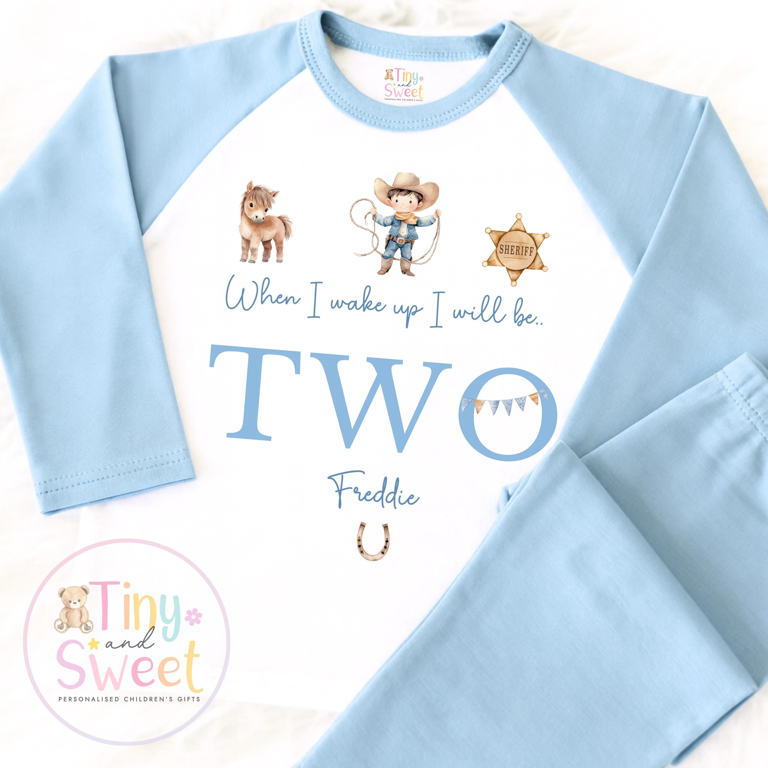 Blue Cowboy Birthday Personalised Pyjamas