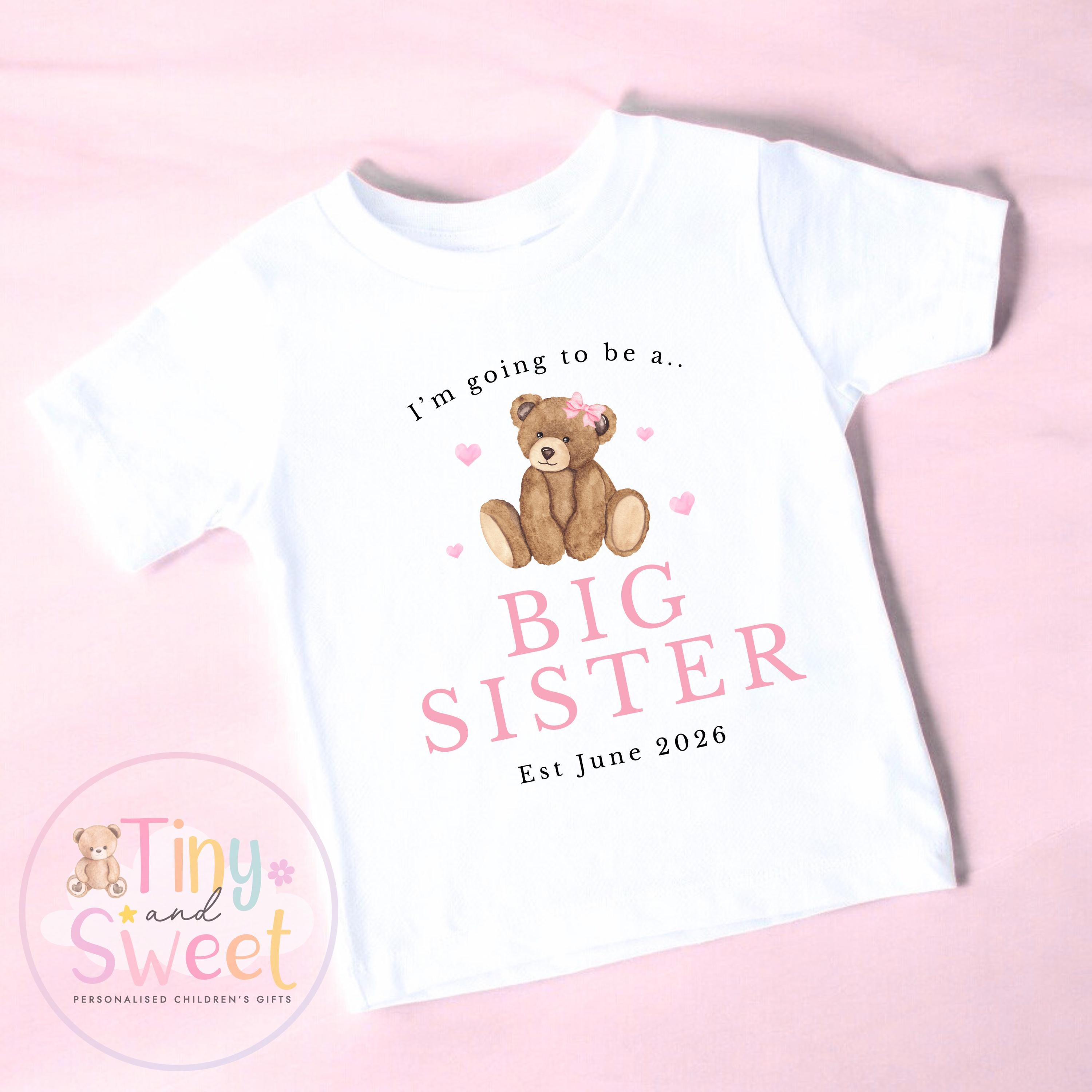 Teddy Bear Big Sister T-Shirt, Big Sister Reveal outfit, Announcement Gift for Siblings and Family, Teddy Sister Tee, Sister Announcement