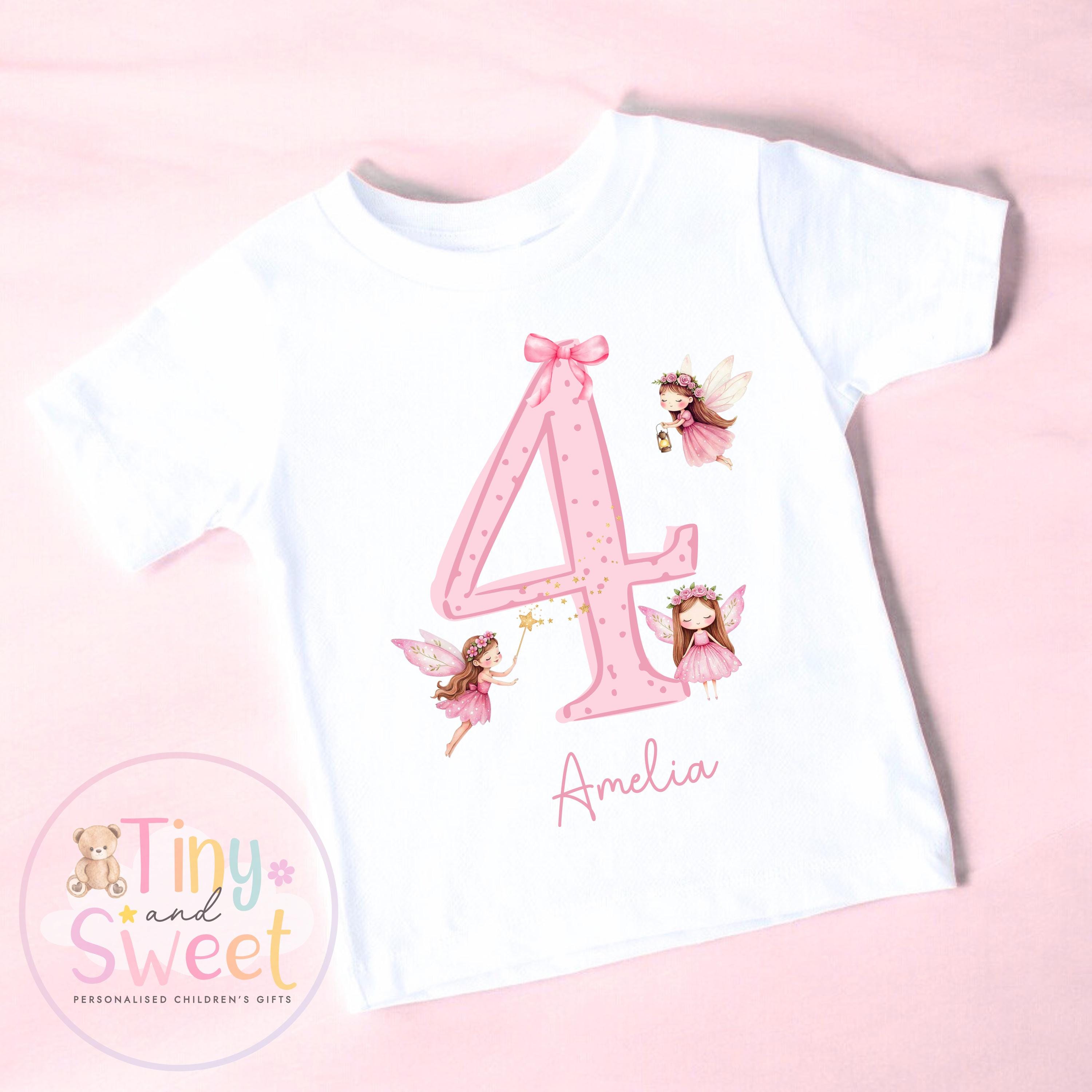 Personalised Fairy Birthday T-Shirt, Personalised Fairy First Birthday T-Shirt, 1st 2nd 3rd Birthday Pink Fairies, Fairy Theme Birthday