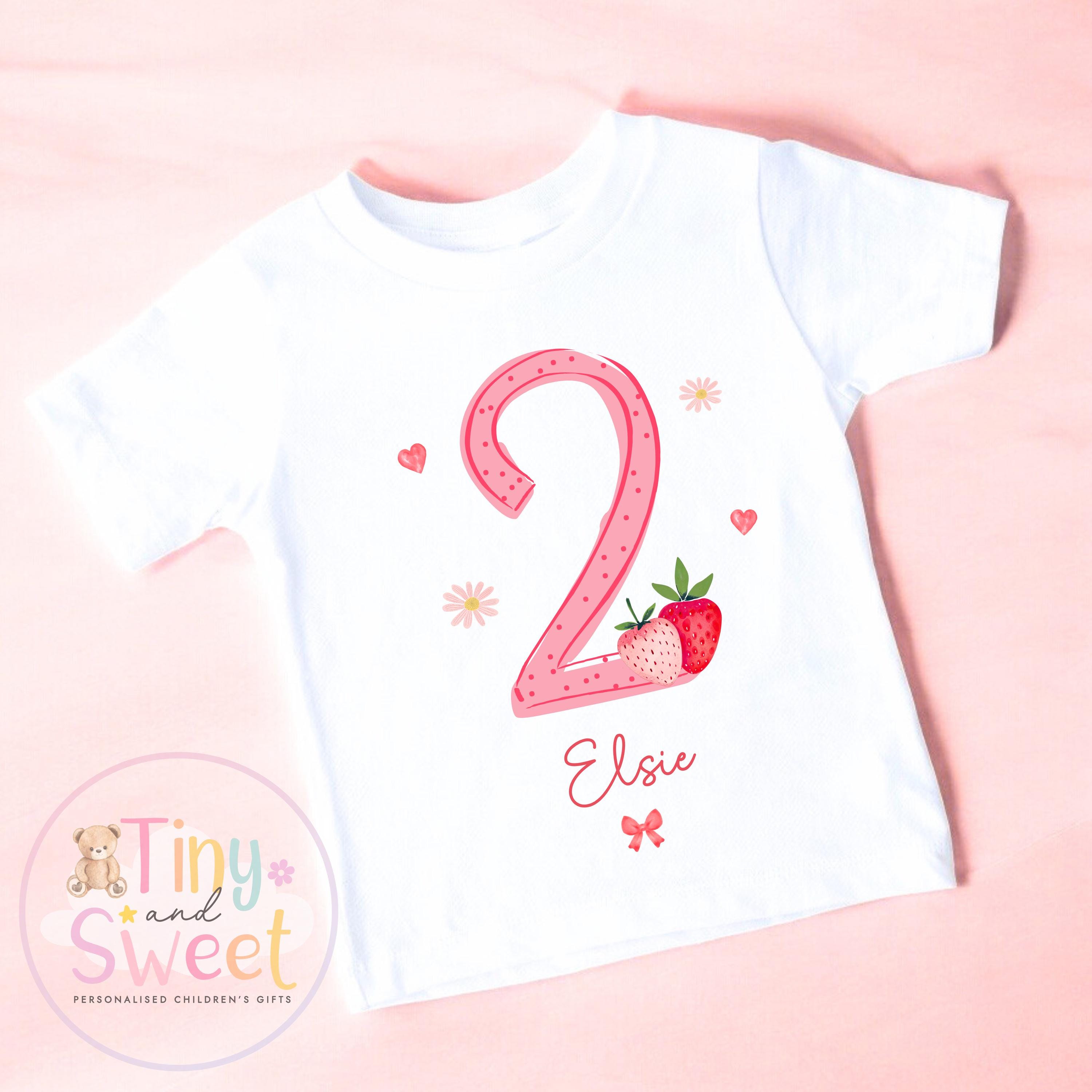 Personalised Strawberry Birthday T-Shirt, Custom Strawberry Birthday Tee, 1st, 2nd, 3rd, 4th, Strawberry, Berry Cute Birthday T-Shirt