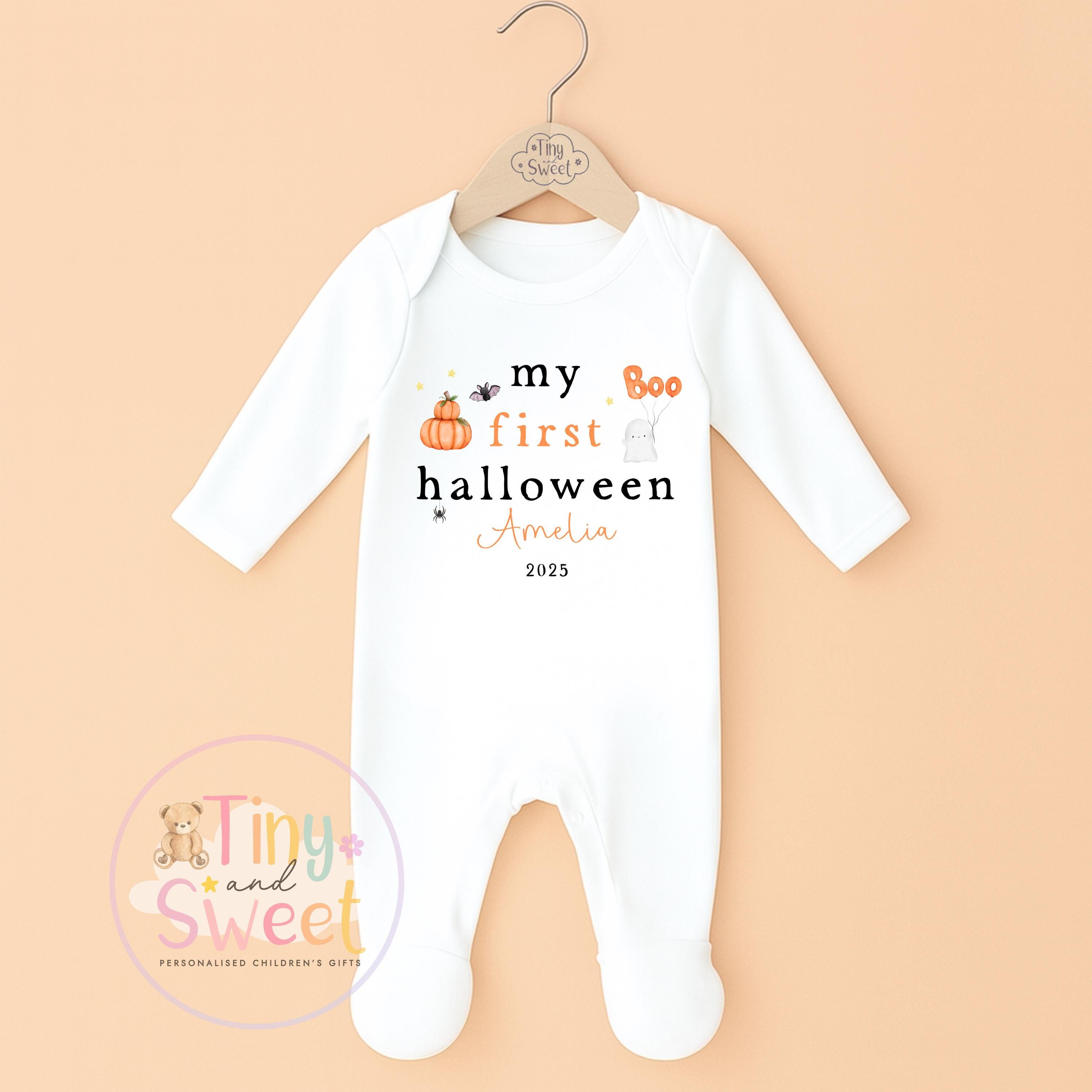 Personalised My First Halloween Baby Sleepsuit Keepsake, Halloween outfit for baby, Babies 1st Halloween, Spooky Season, First Spook