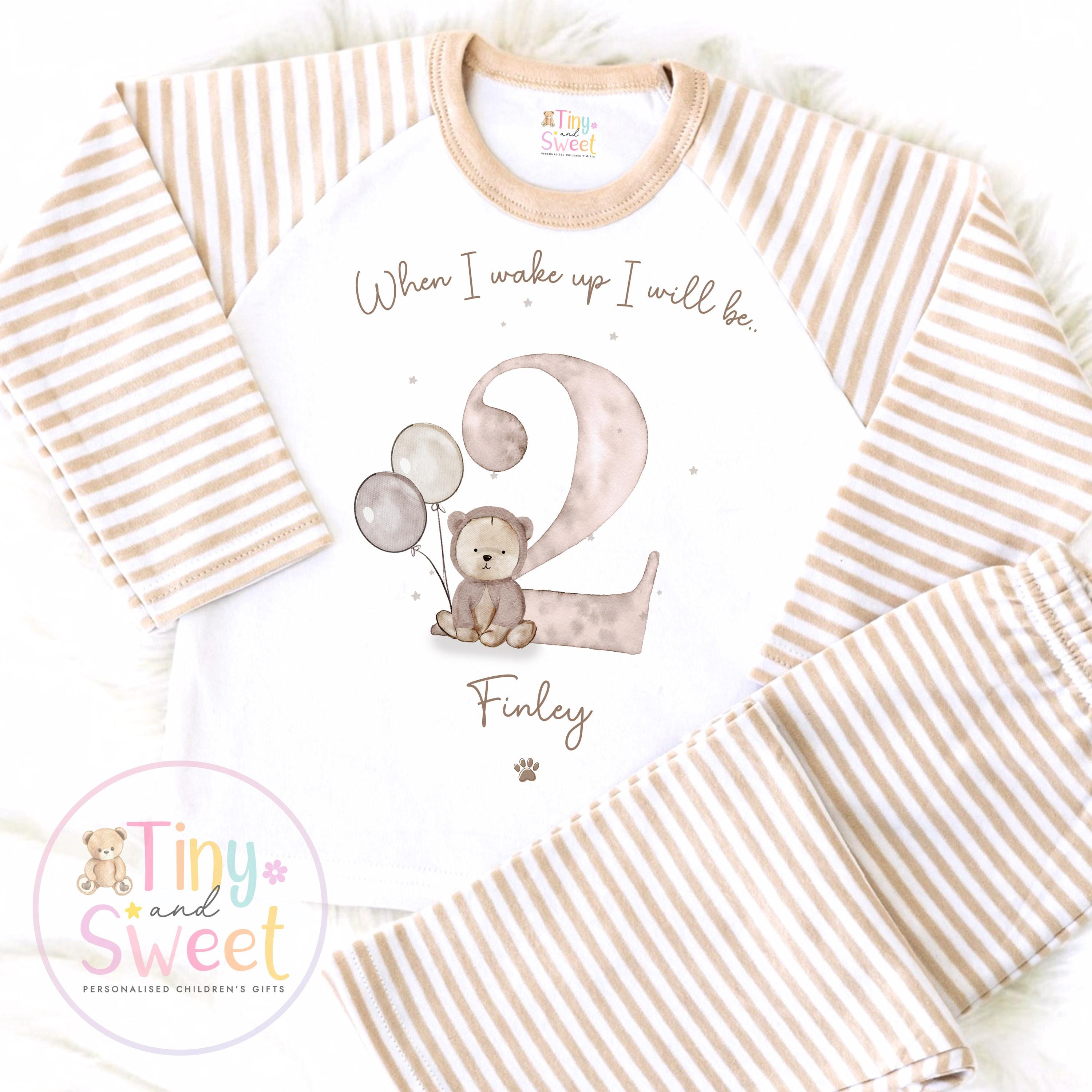 Personalised Teddy Bear Birthday Pyjamas – Unisex ‘When I Wake Up I’ll Be…’ PJs – Toddler Birthday Pjs, Bear First Birthday Pyjamas