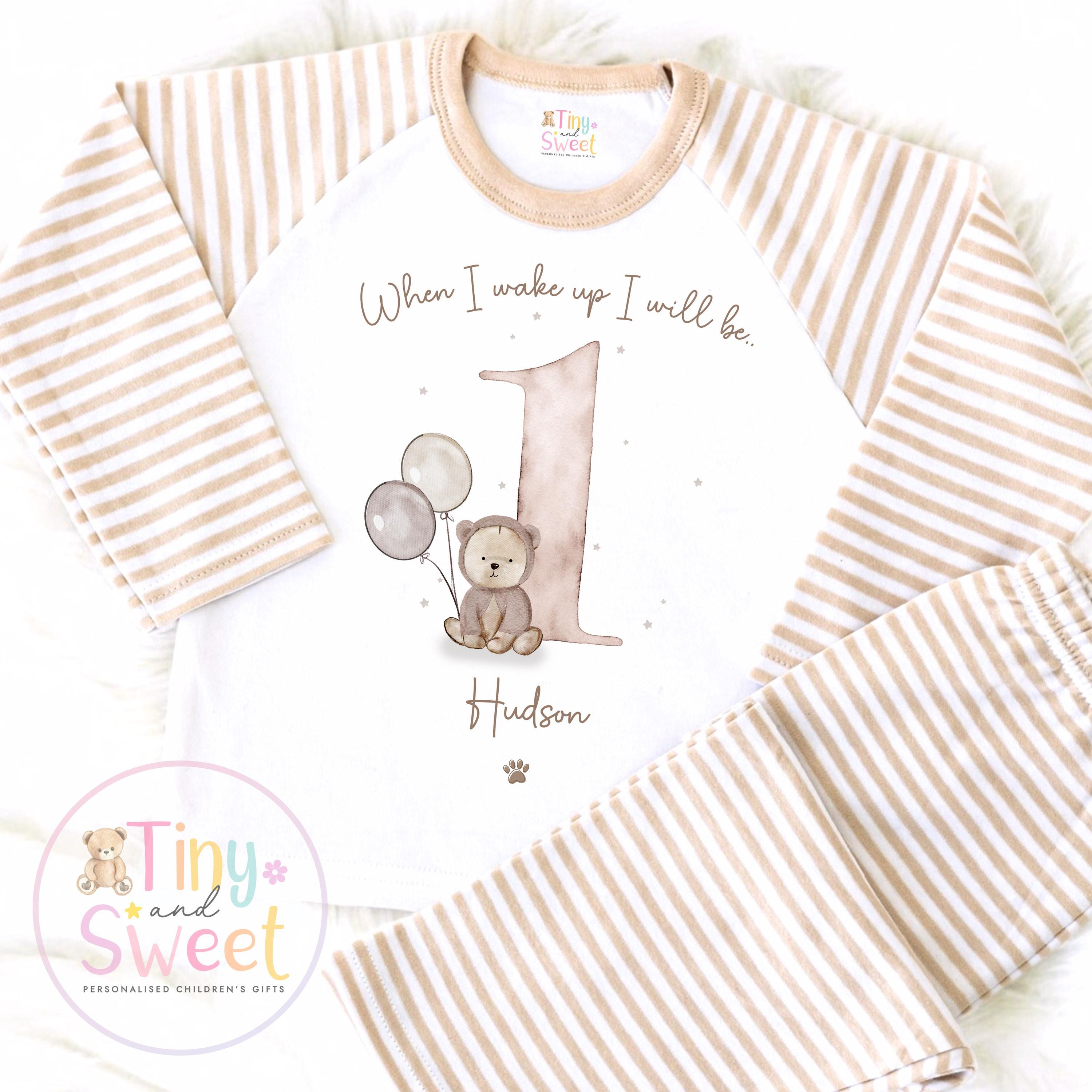 Personalised Teddy Bear Birthday Pyjamas – Unisex ‘When I Wake Up I’ll Be…’ PJs – Toddler Birthday Pjs, Bear First Birthday Pyjamas