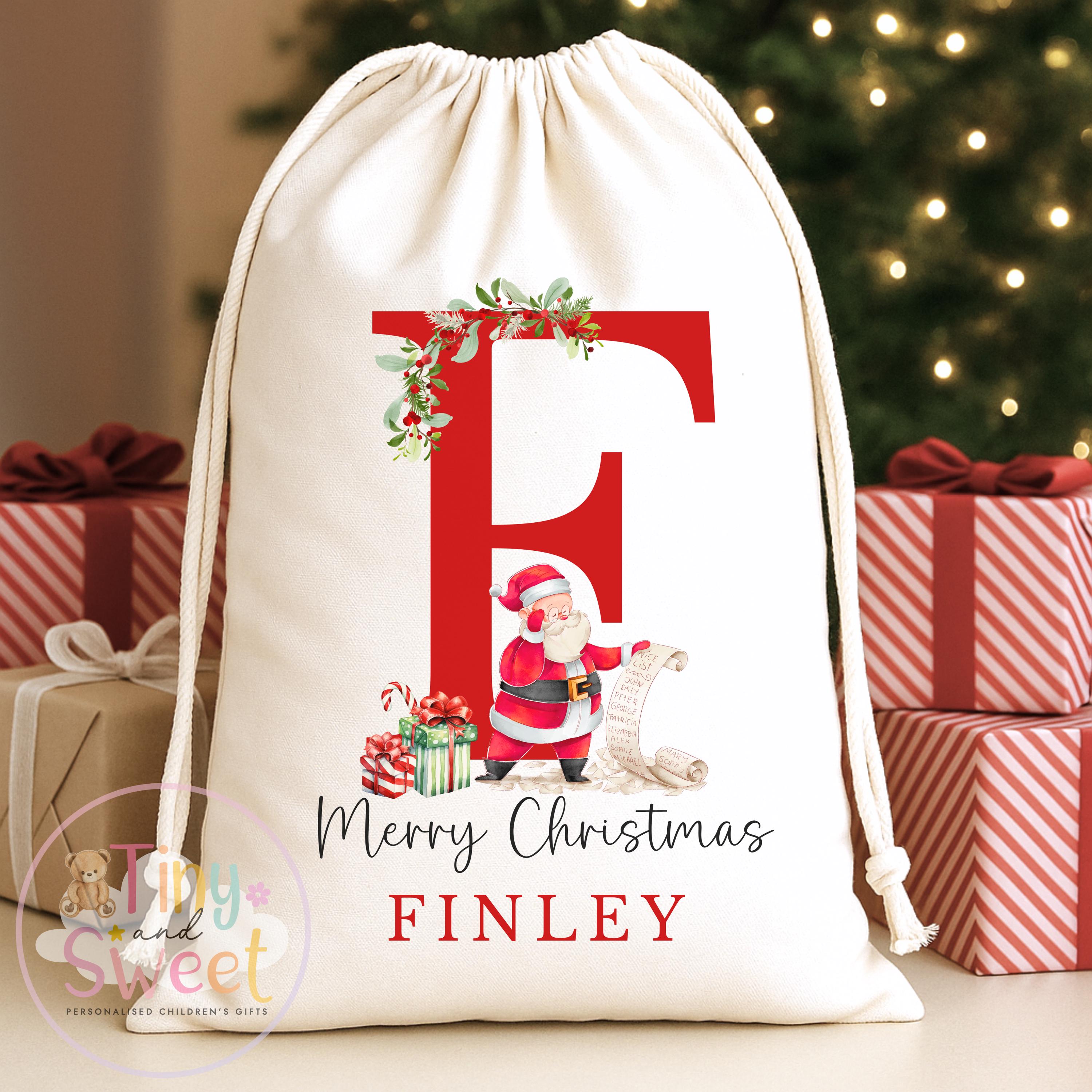 Red Santa Initial Personalised Christmas Sack