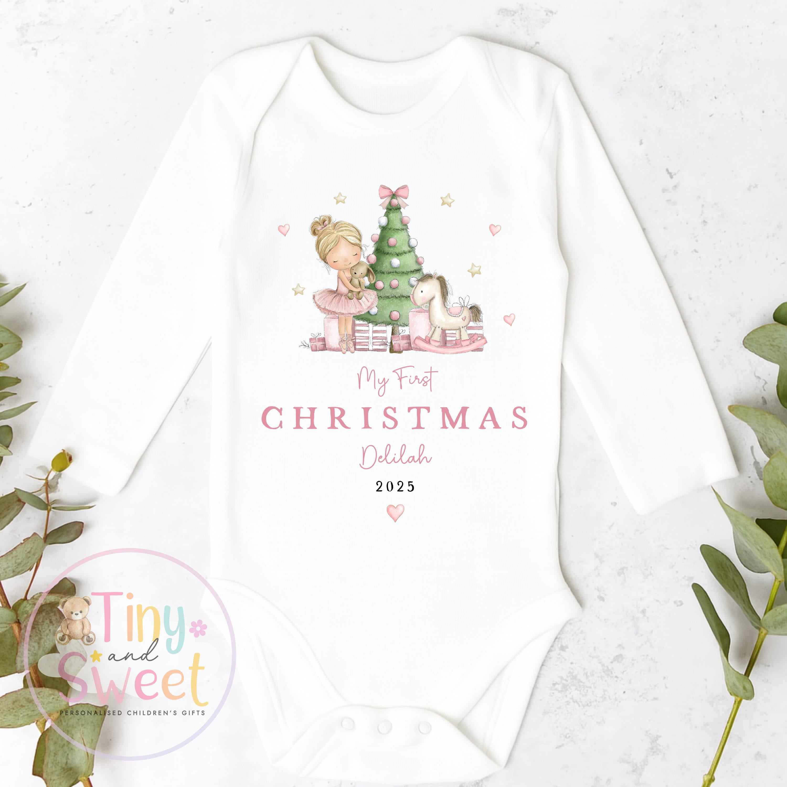 Personalised My First Christmas Ballerina Nutcracker Sleepsuit, When I wake up it will be christmas, Babies 1st Christmas, New Baby first