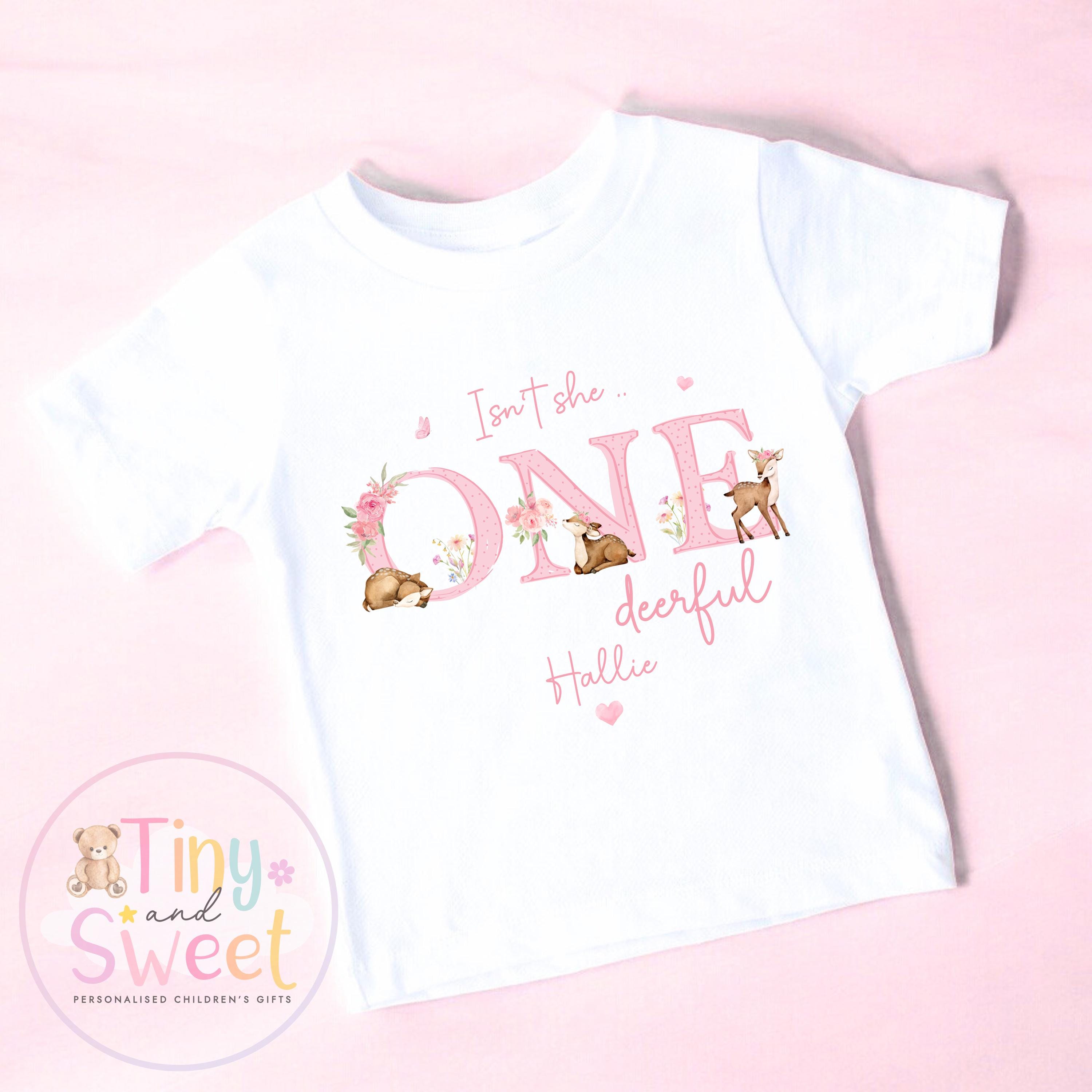 Personalised Onedeerful Birthday Sweatshirt, T Shirt, Custom Deer Birthday Tee, 1st Birthday Tshirt, Onederful, Pretty Deers