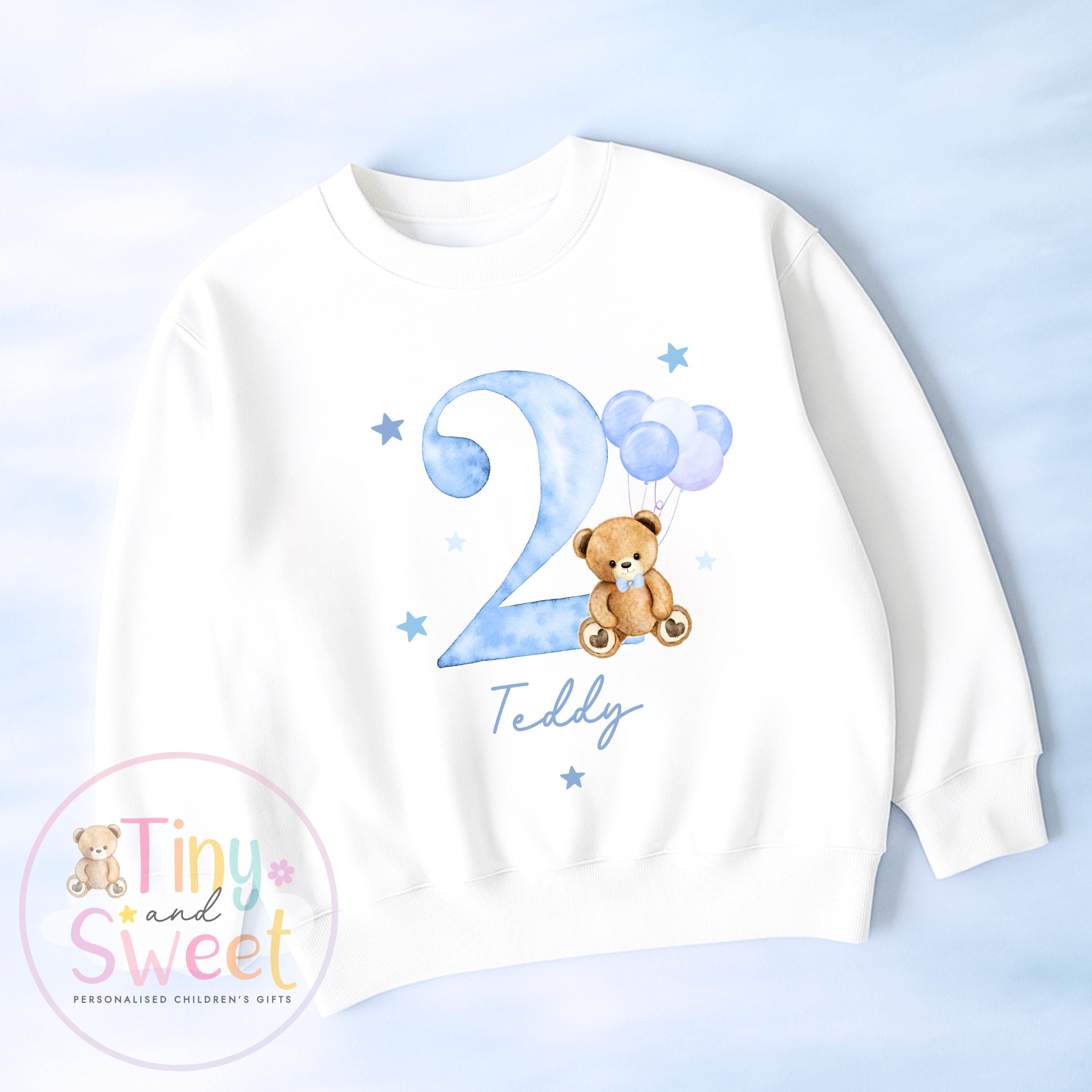 Personalised Teddy Bear Birthday Sweatshirt, T Shirt, Custom Beary First Birthday Tee, 1st Birthday Tshirt, 2nd, 3rd, Blue Bear