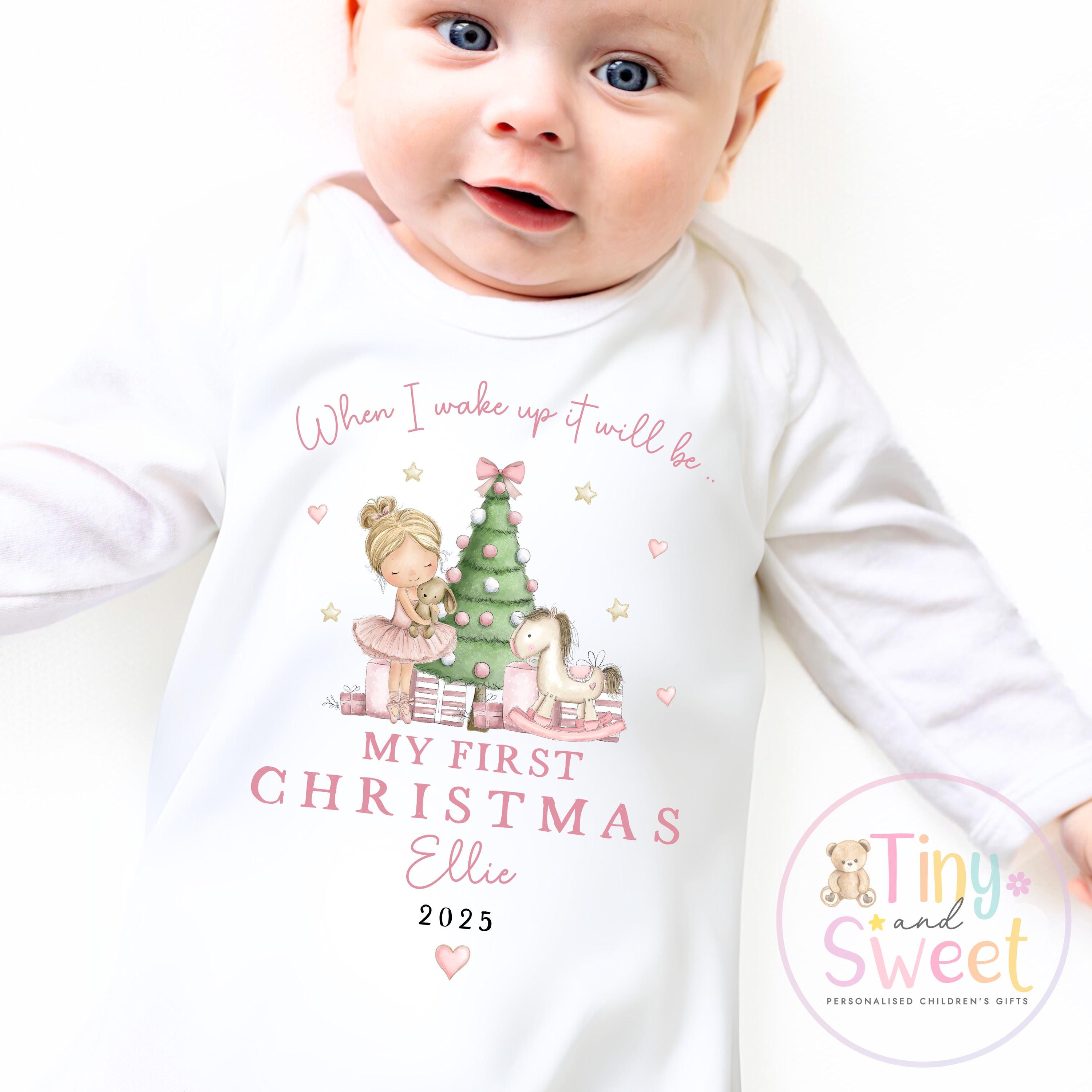 Personalised My First Christmas Ballerina Nutcracker Sleepsuit, When I wake up it will be christmas, Babies 1st Christmas, New Baby first