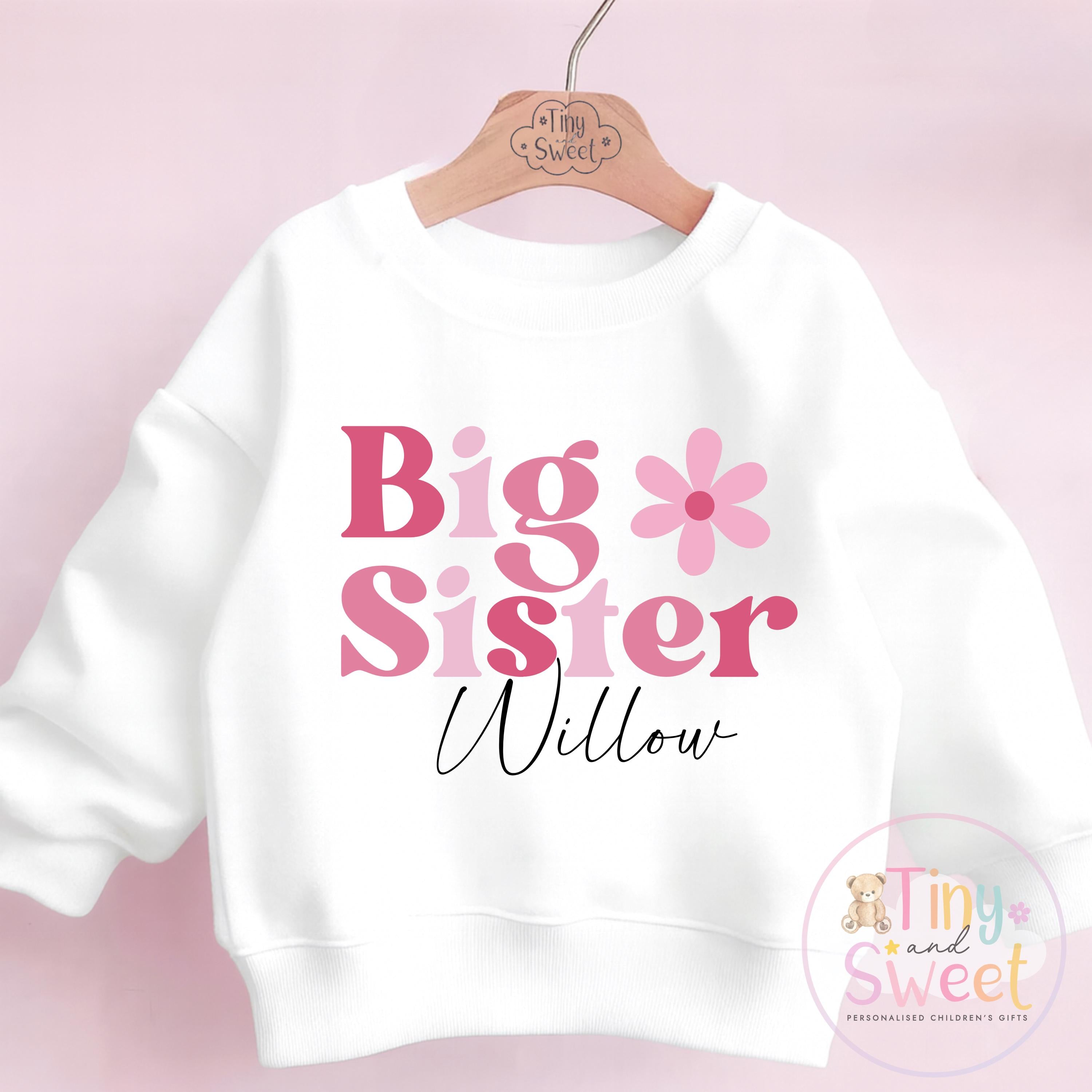 Pink Flower Promoted to Big Sister Personalised Sweatshirt