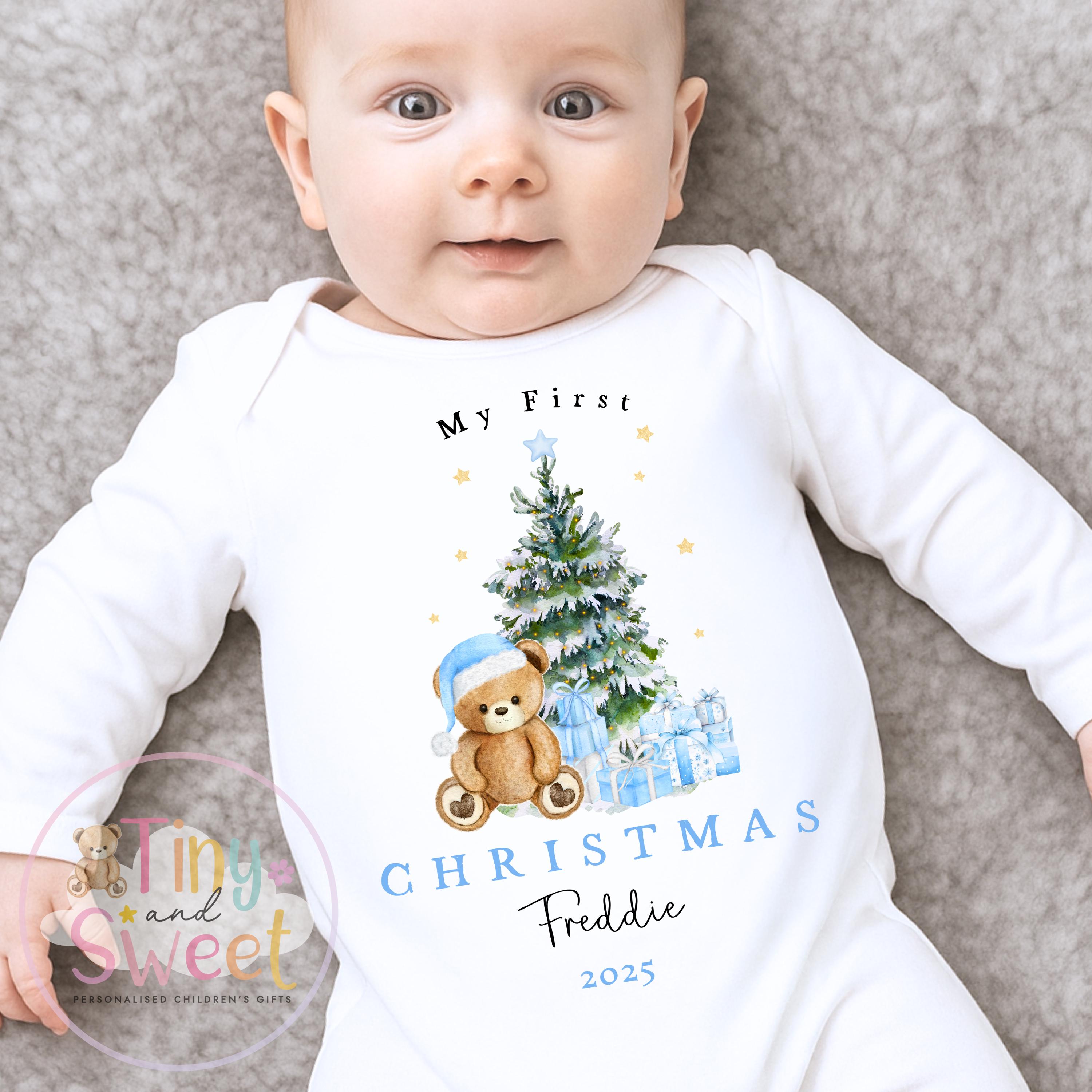 Personalised Babies First Christmas Teddy Bear Sleepsuit, Babies 1st Xmas Gift Idea, Pyjamas, 1st Xmas Babygrow, Christmas Outfit for baby