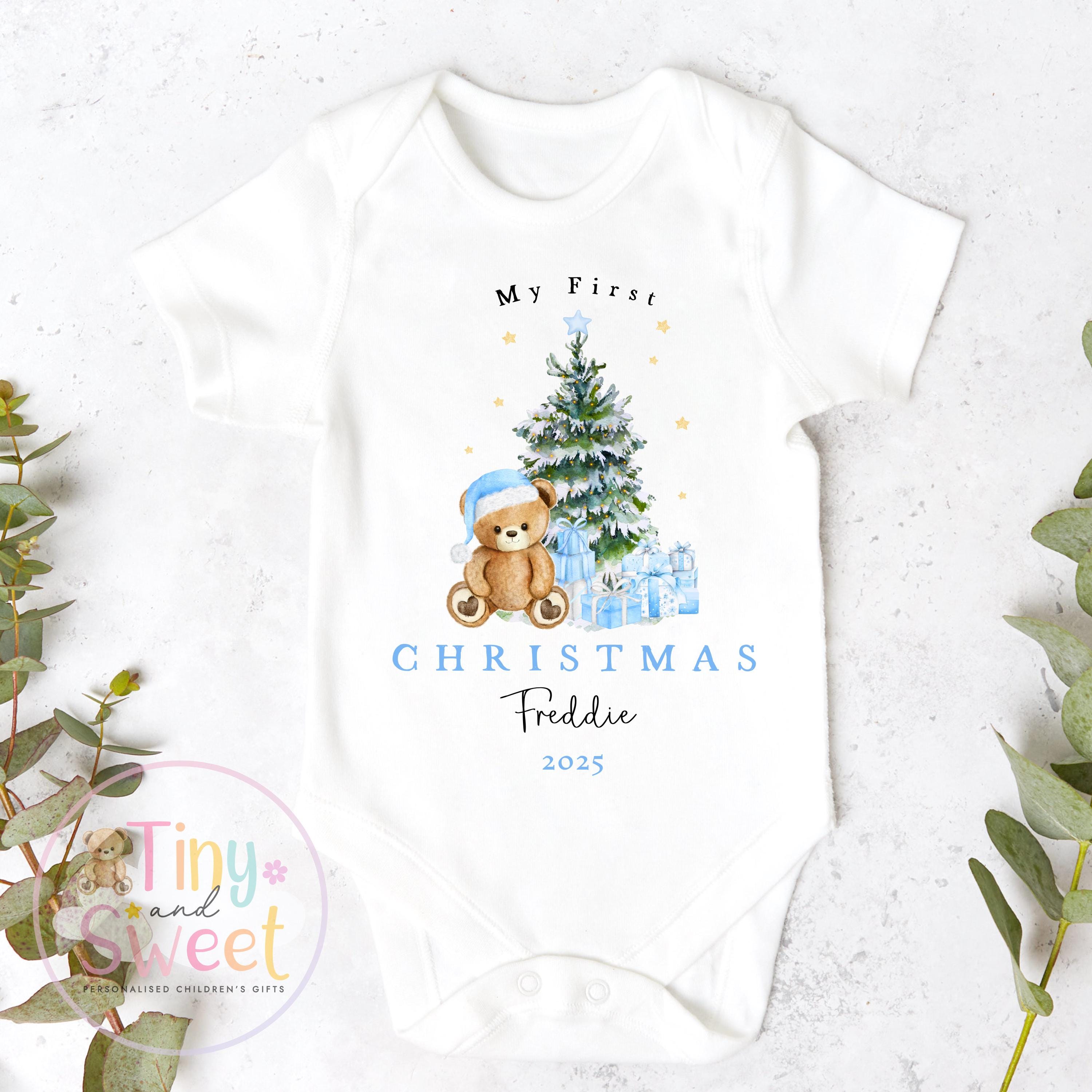 Personalised Babies First Christmas Teddy Bear Sleepsuit, Babies 1st Xmas Gift Idea, Pyjamas, 1st Xmas Babygrow, Christmas Outfit for baby