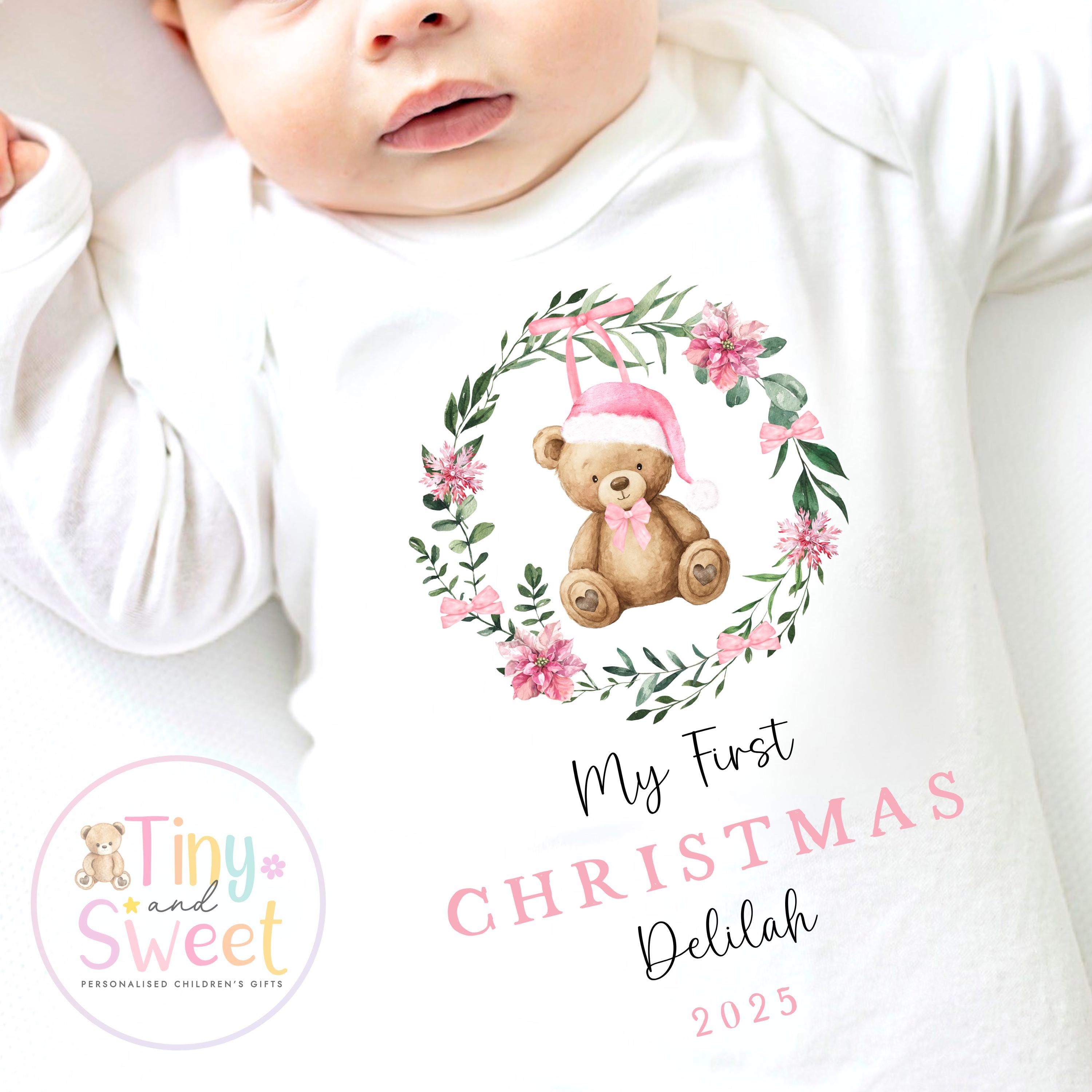 Personalised Babies First Christmas Teddy Bear Sleepsuit, Babies 1st Xmas Gift Idea, Pyjamas, 1st Xmas Babygrow, Christmas Outfit for baby