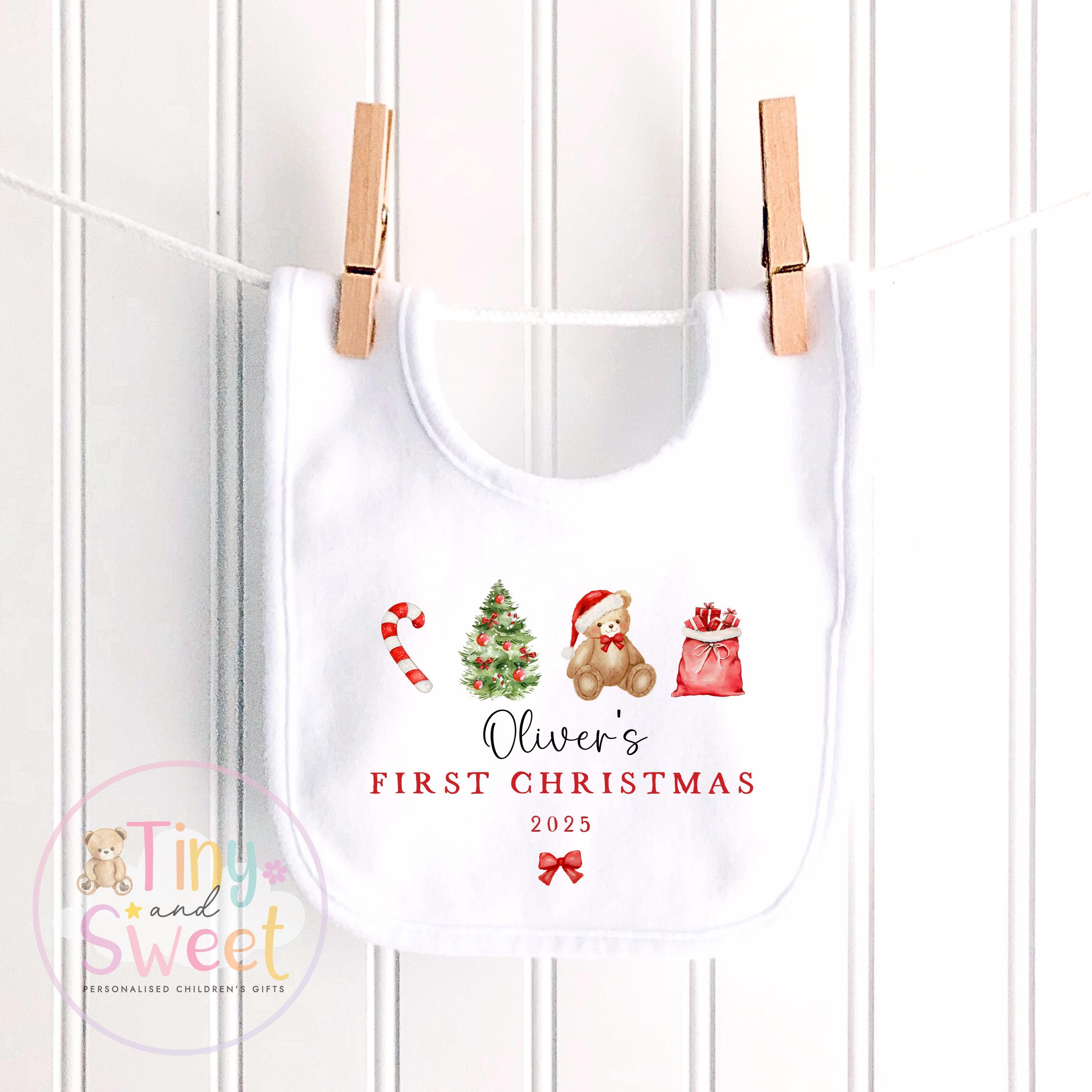 Personalised First Christmas Teddy Bear Baby Grow , My First Christmas, Custom Name Sleepsuit, Baby’s First Christmas, Xmas Baby Outfit