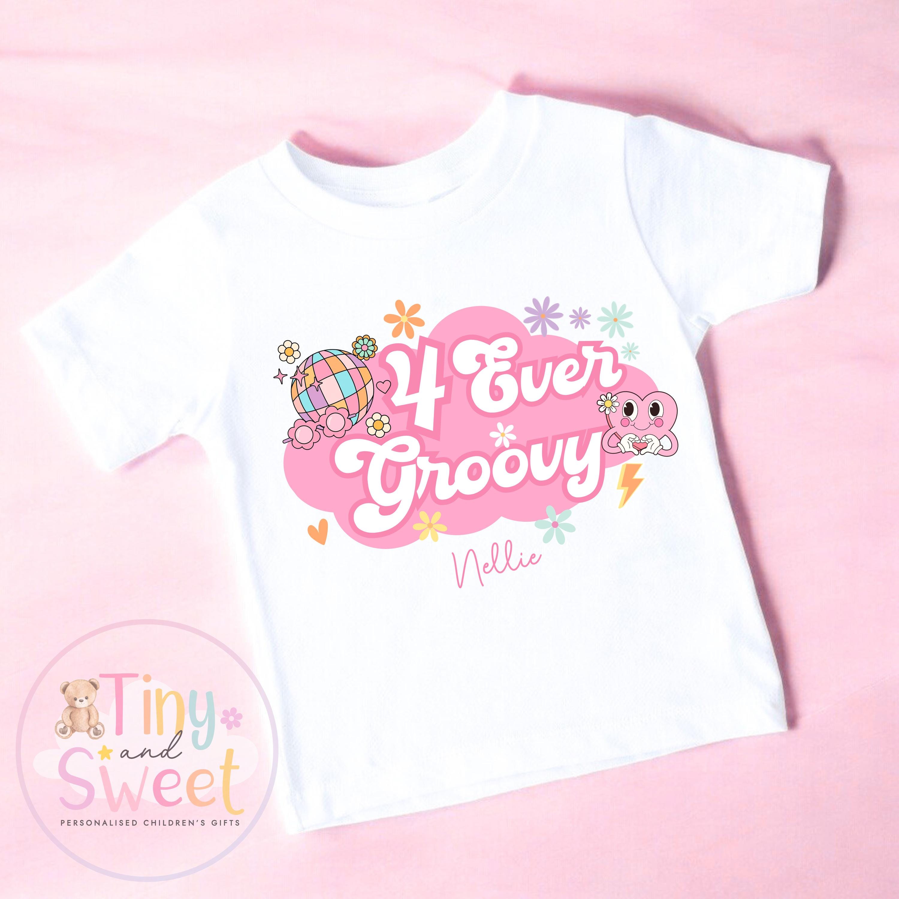 Four Ever Groovy T-Shirt, Personalised Groovy Birthday T-Shirt, 4th Birthday Groovy T-Shirt, Retro Groovy Theme Birthday