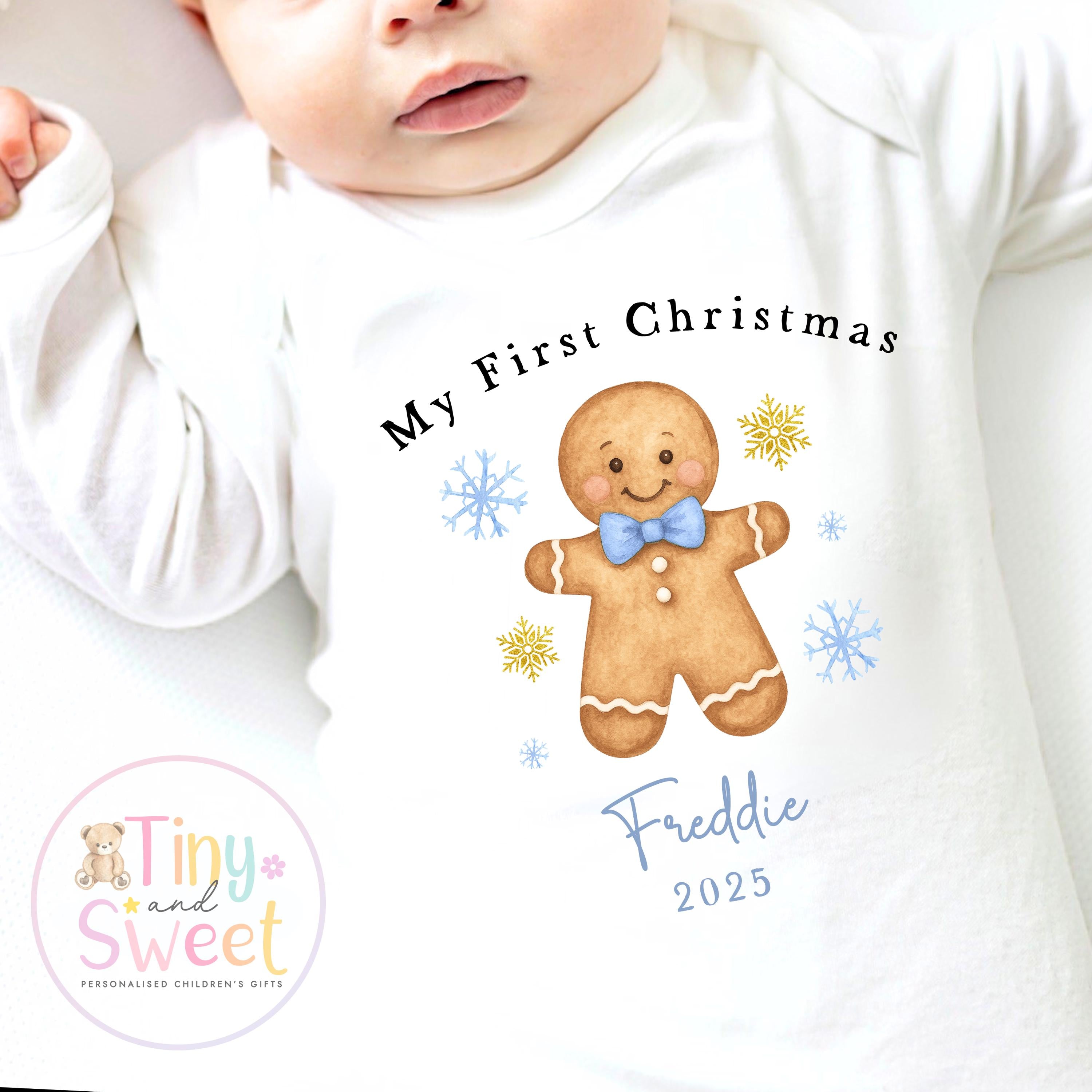 Personalised Babies First Christmas Sleepsuit, Babies 1st Xmas Gift Idea, Pyjamas, 1st Xmas Babygrow, Christmas Outfit for baby, Gingerbread