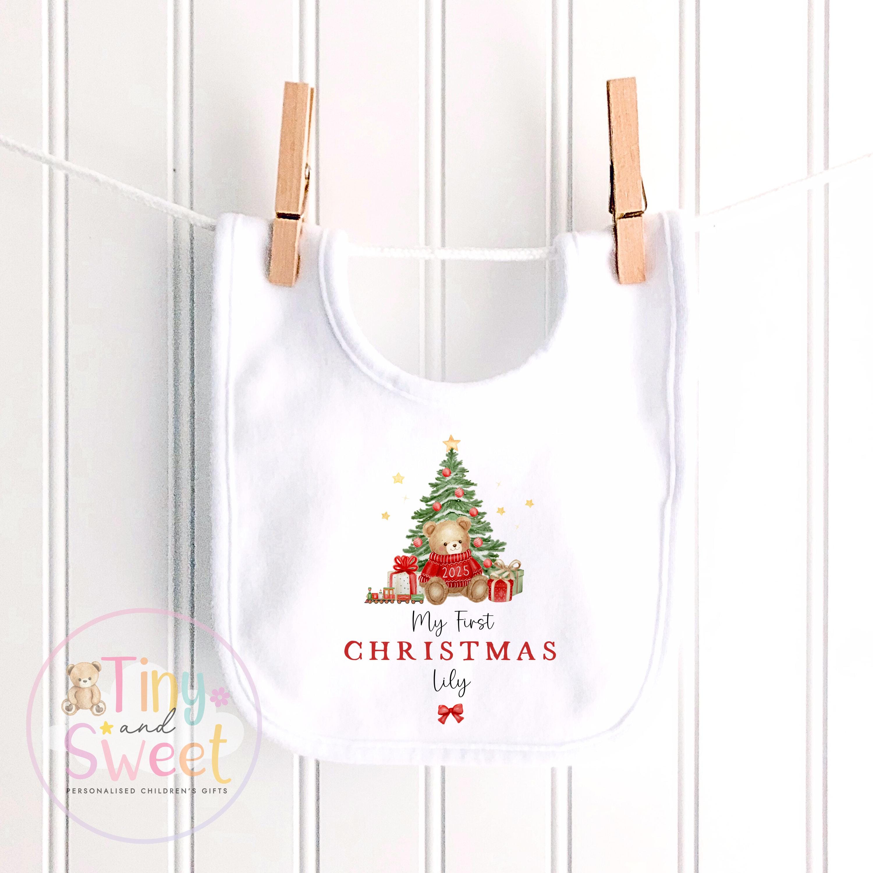 Personalised First Christmas Teddy Bear Baby Grow , My First Christmas, Custom Name Sleepsuit, Baby’s First Christmas, Xmas Baby Outfit