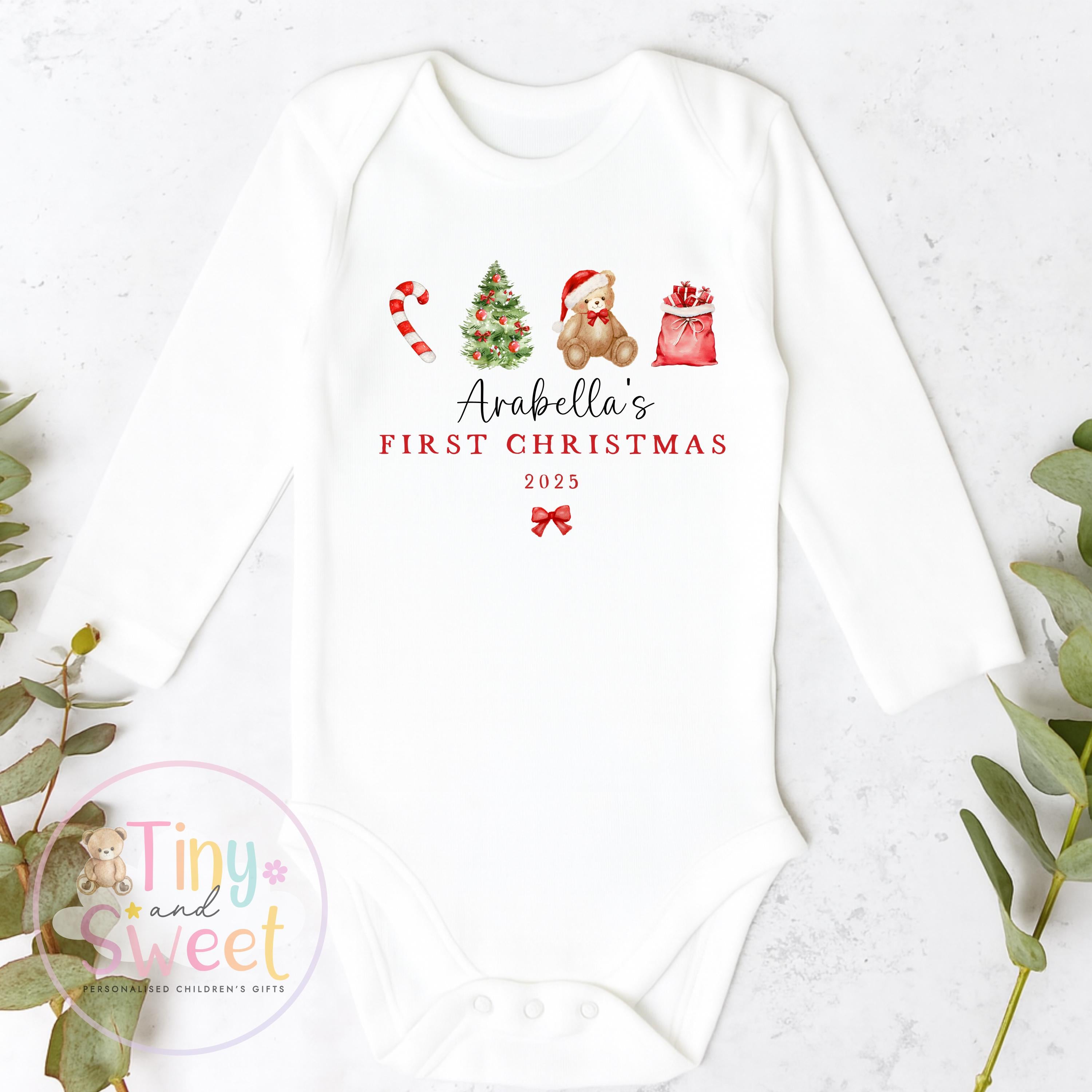 Personalised First Christmas Teddy Bear Baby Grow , My First Christmas, Custom Name Sleepsuit, Baby’s First Christmas, Xmas Baby Outfit