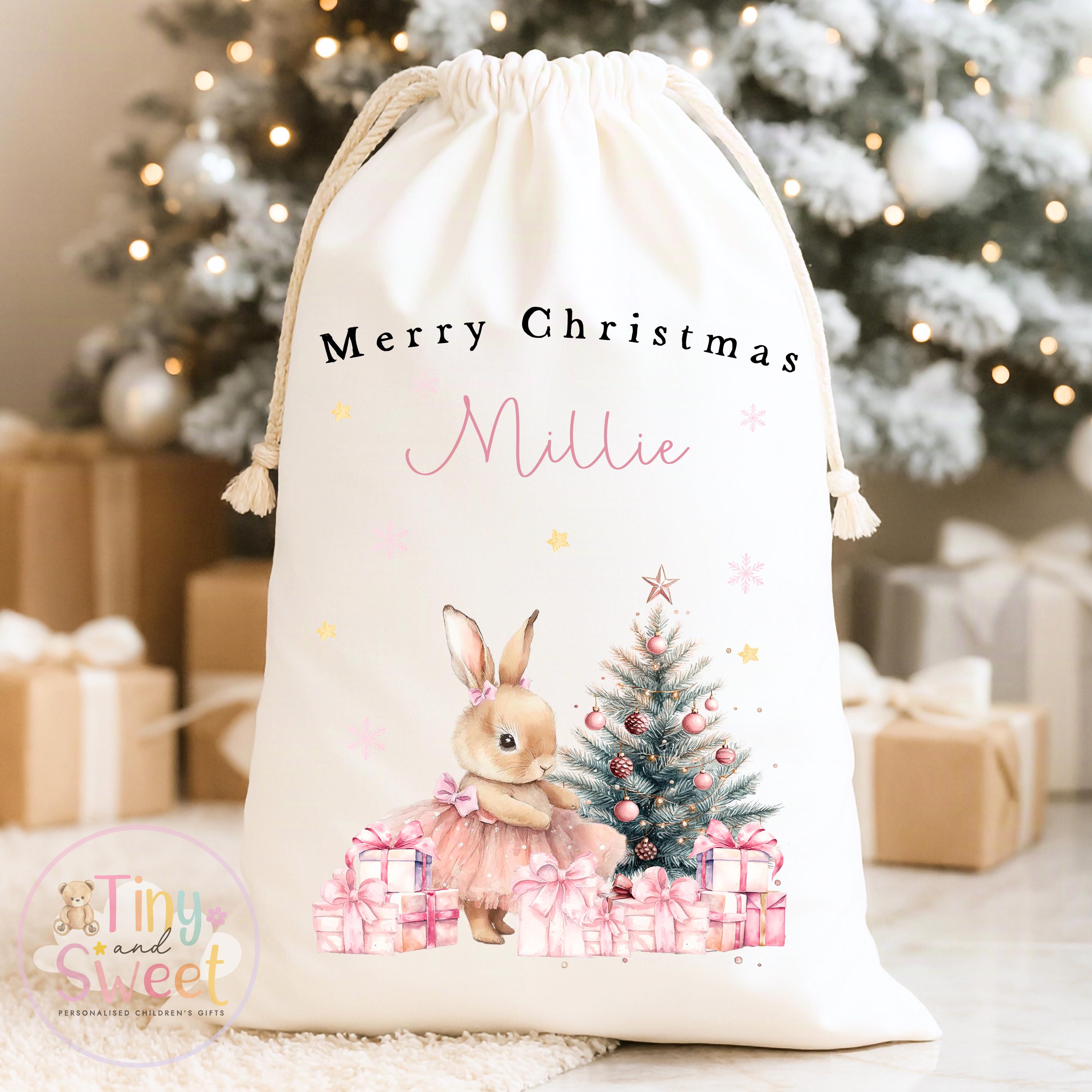 Pink Bunny Ballerina Personalised Christmas Sack