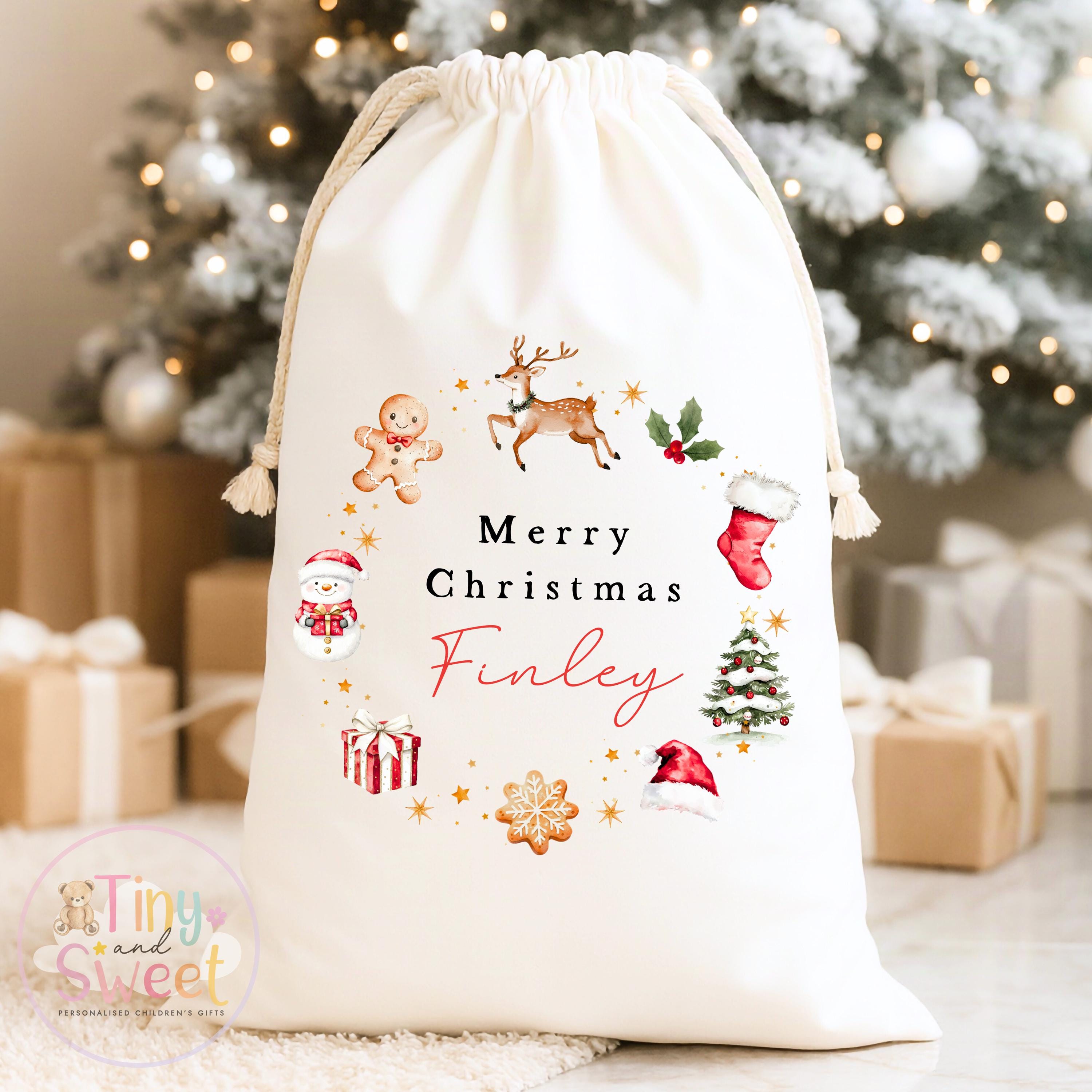 Christmas Wreath Personalised Christmas Sack