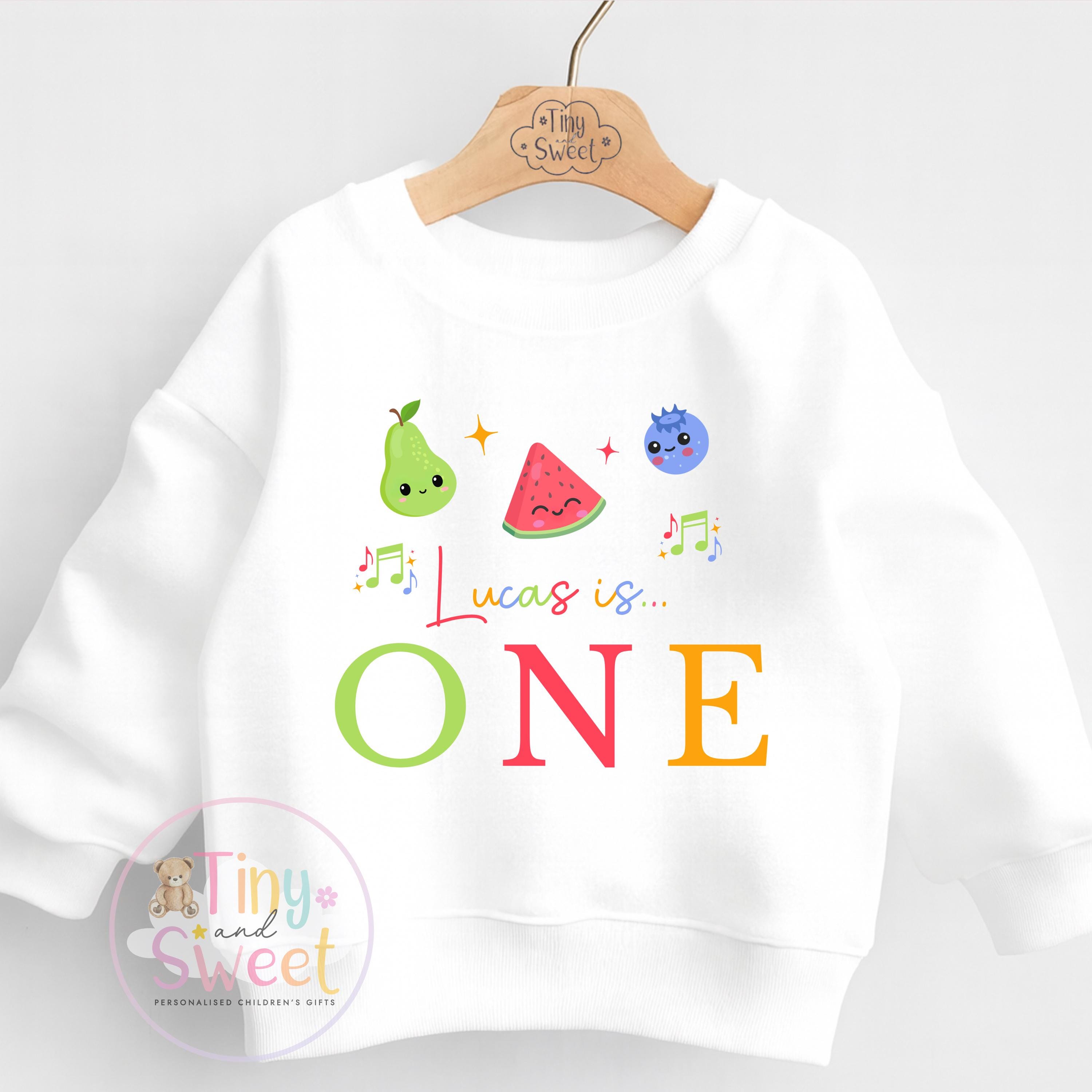Personalised Dancing Fruit Birthday T Shirt, Custom Fruit Birthday Sweatshirt, 1st, 2nd, 3rd, 4th, Sensory Fruits Birthday T-Shirt