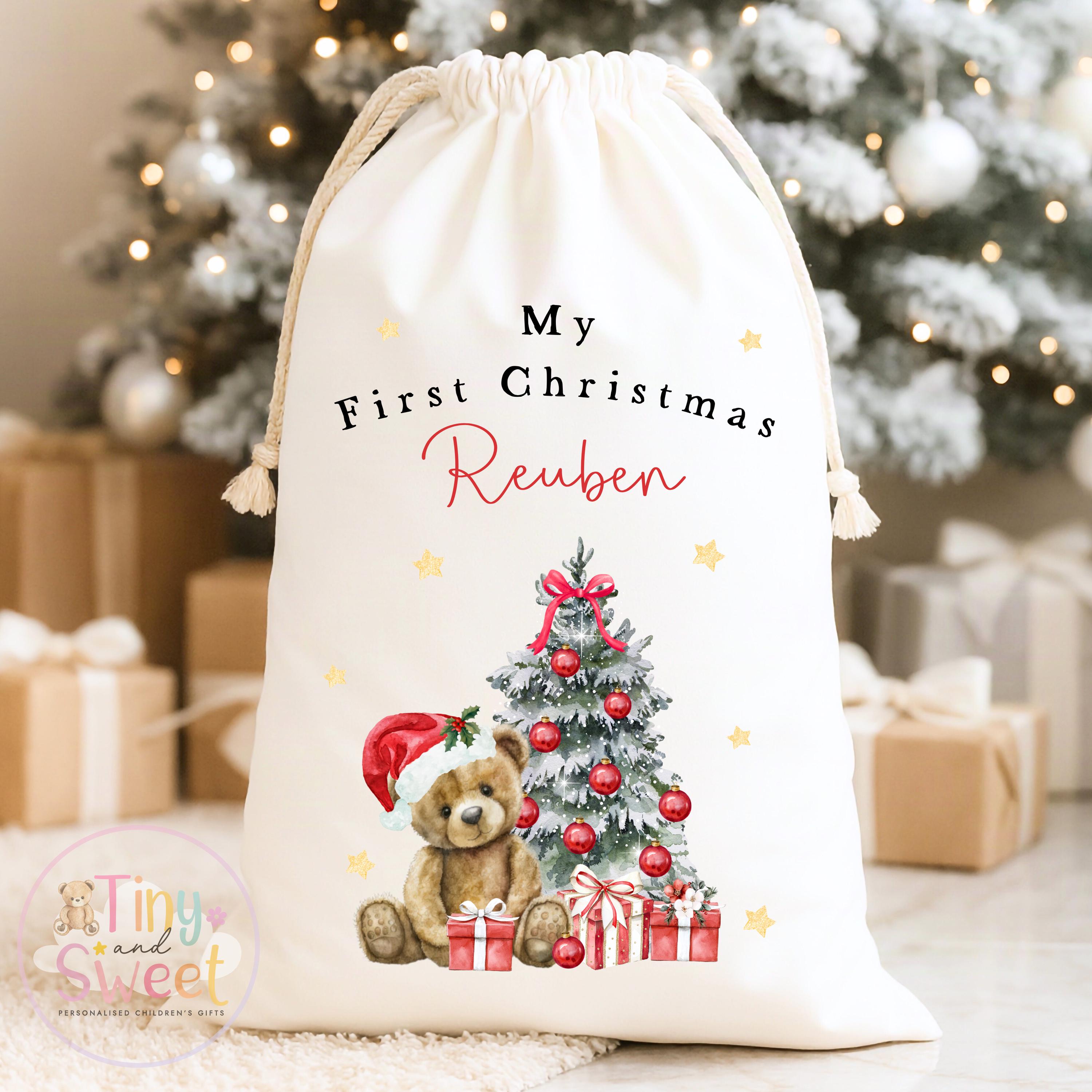 Classic Red Teddy Bear Personalised Christmas Sack