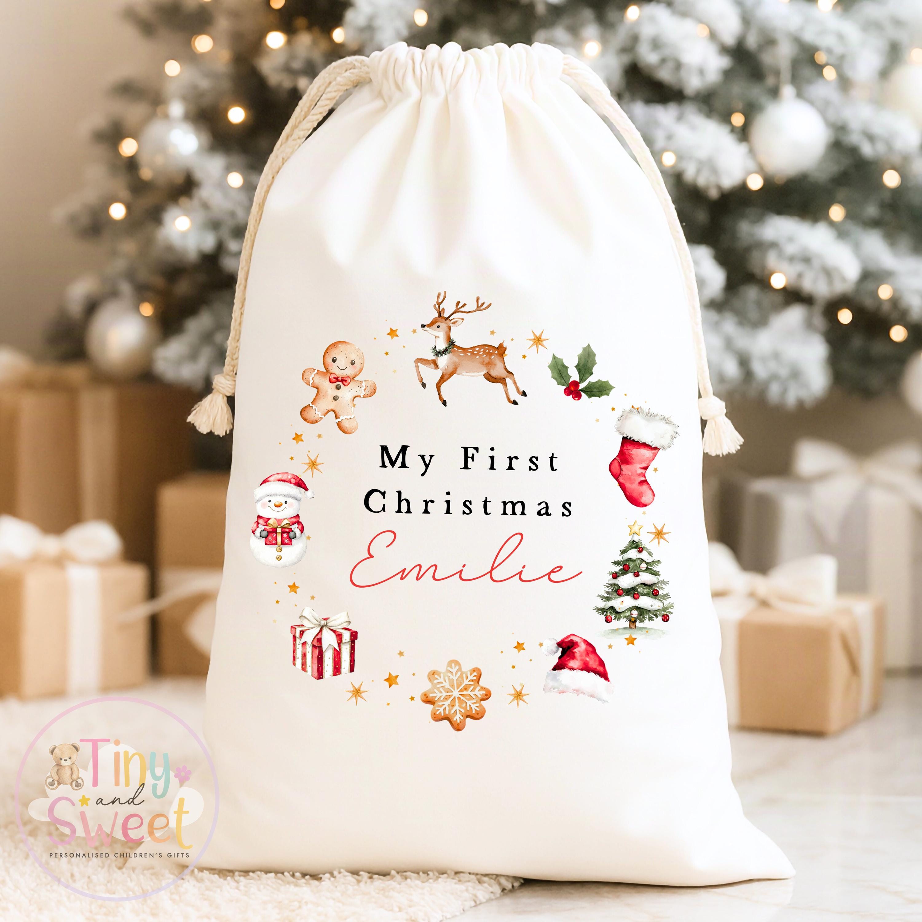 Christmas Wreath Personalised Christmas Sack