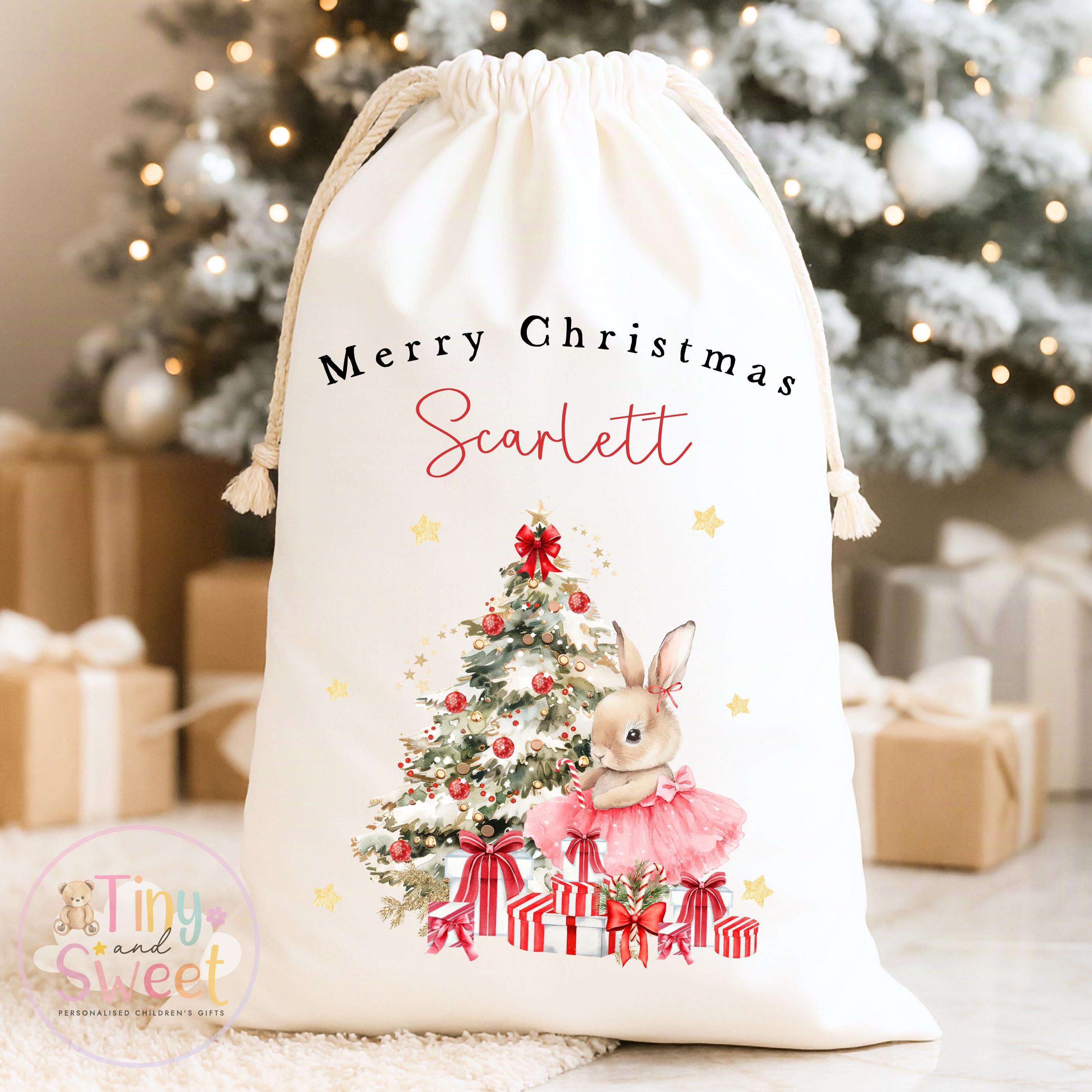 Red Ballerina Bunny Personalised Christmas Sack