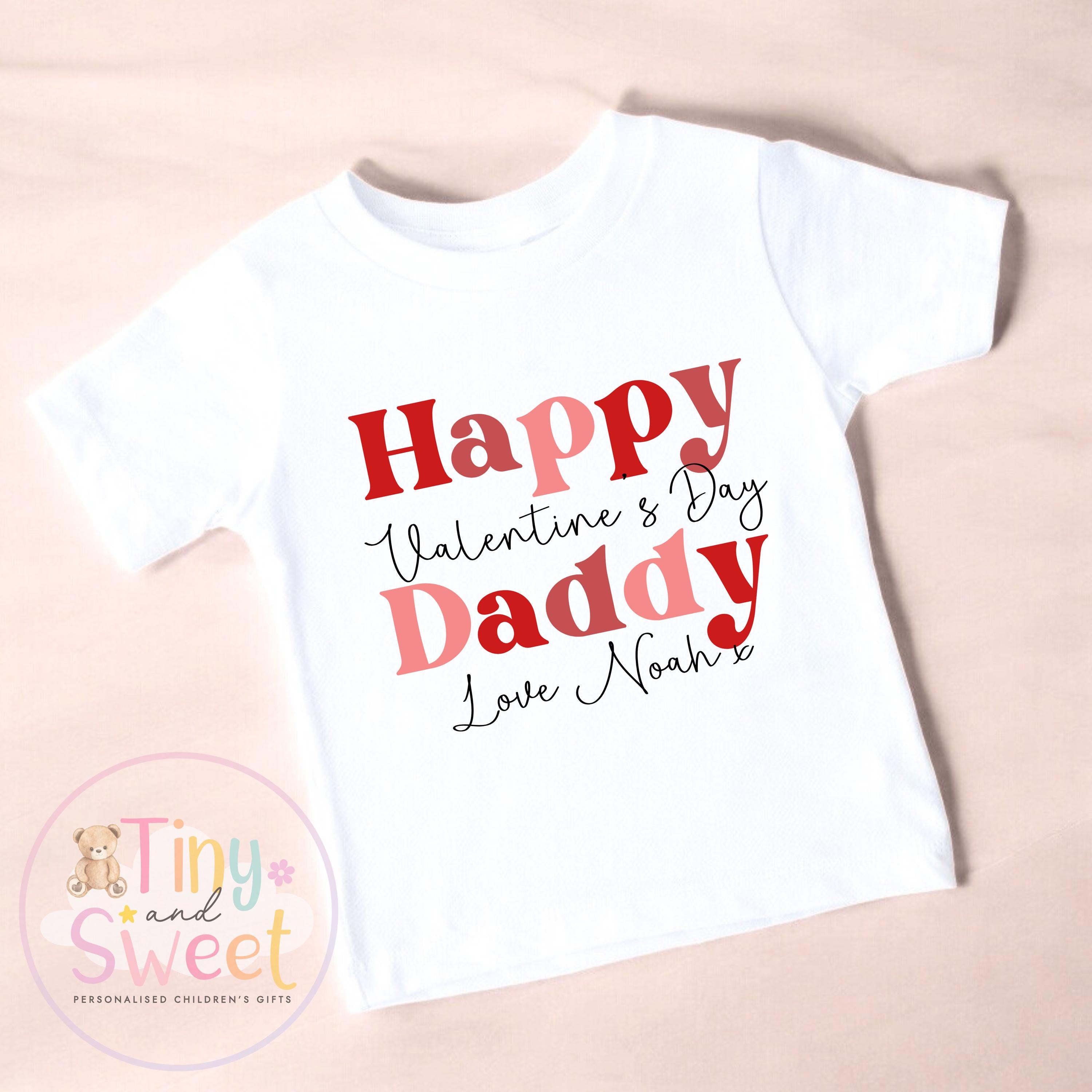 Happy Valentines Day Daddy T-Shirt: Gift for New Fathers, Toddler Tee, Custom Baby Name Option, Valentine Outfit, Daddys little valentine