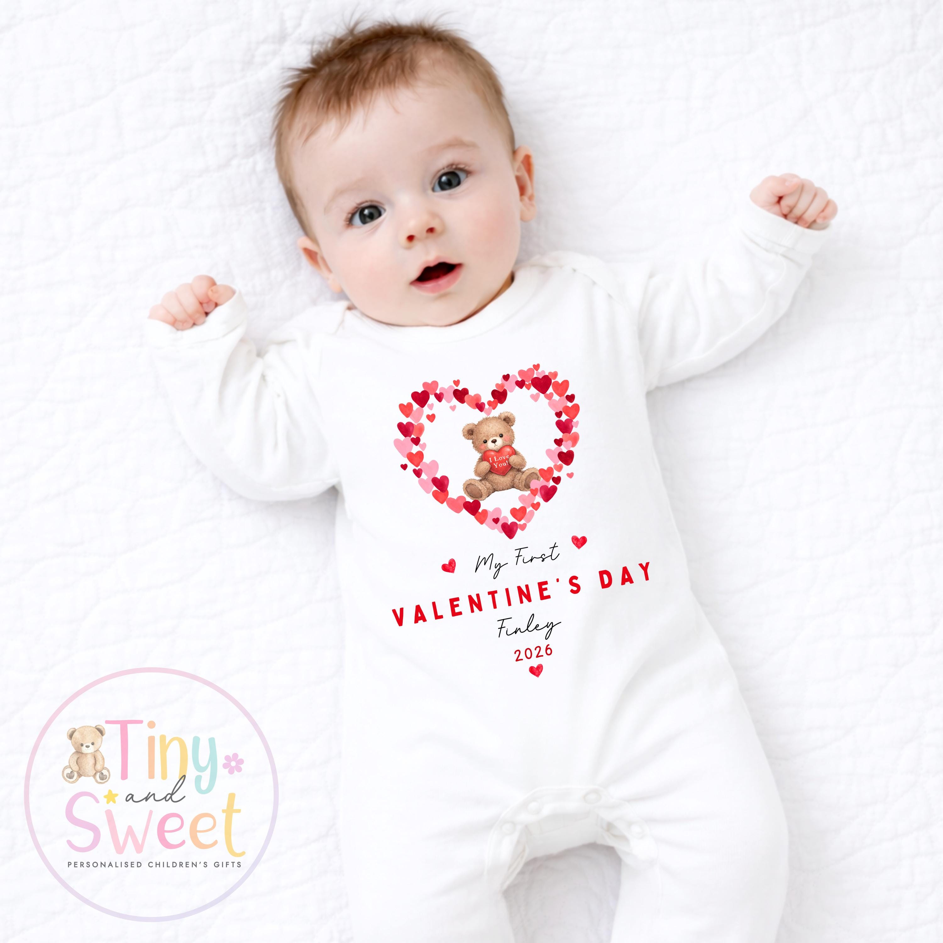 My First Valentines Day babygrow, 1st valentines day sleepsuit, 1st Valentines, New Baby Gift, Daddy Mummy Valentines