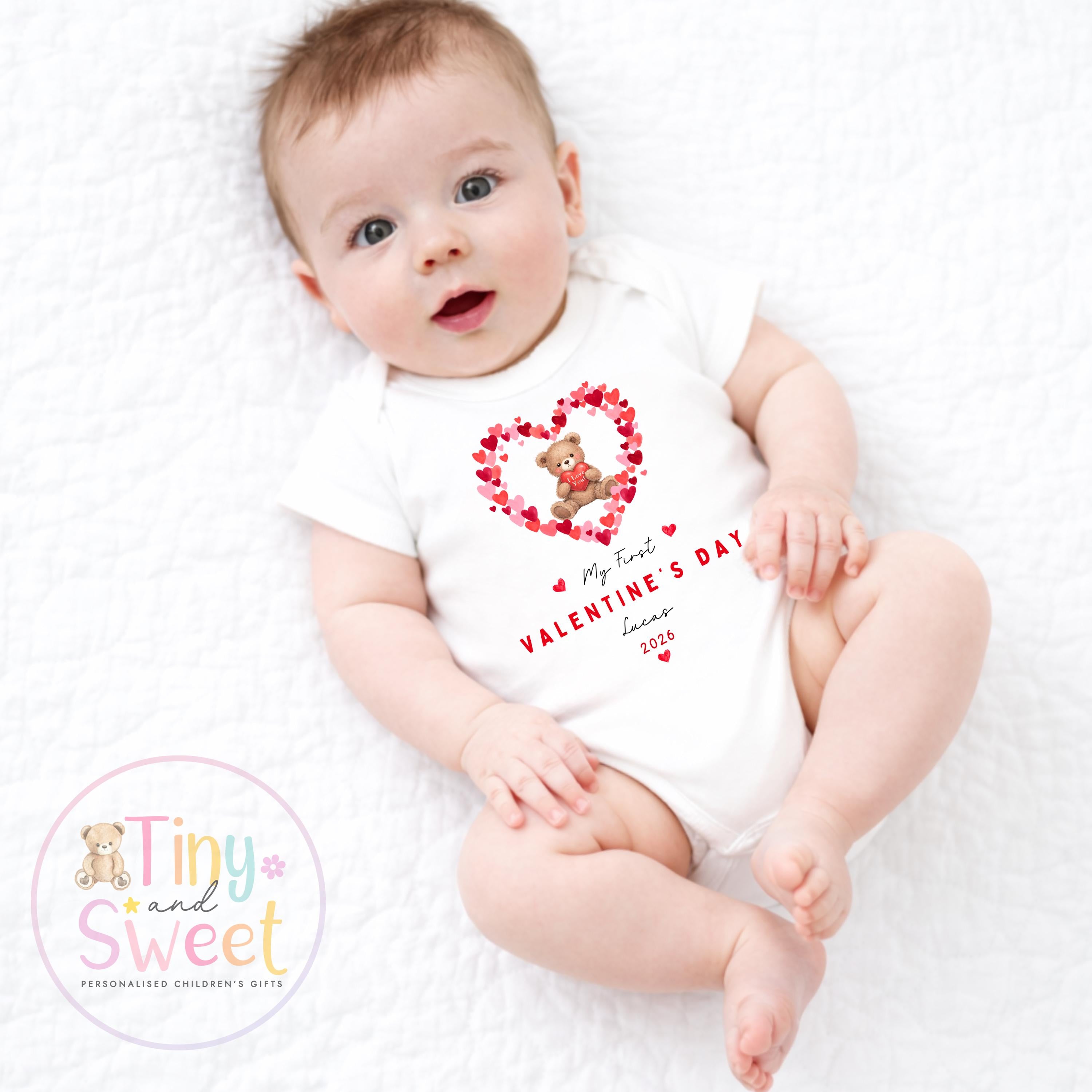 My First Valentines Day babygrow, 1st valentines day sleepsuit, 1st Valentines, New Baby Gift, Daddy Mummy Valentines