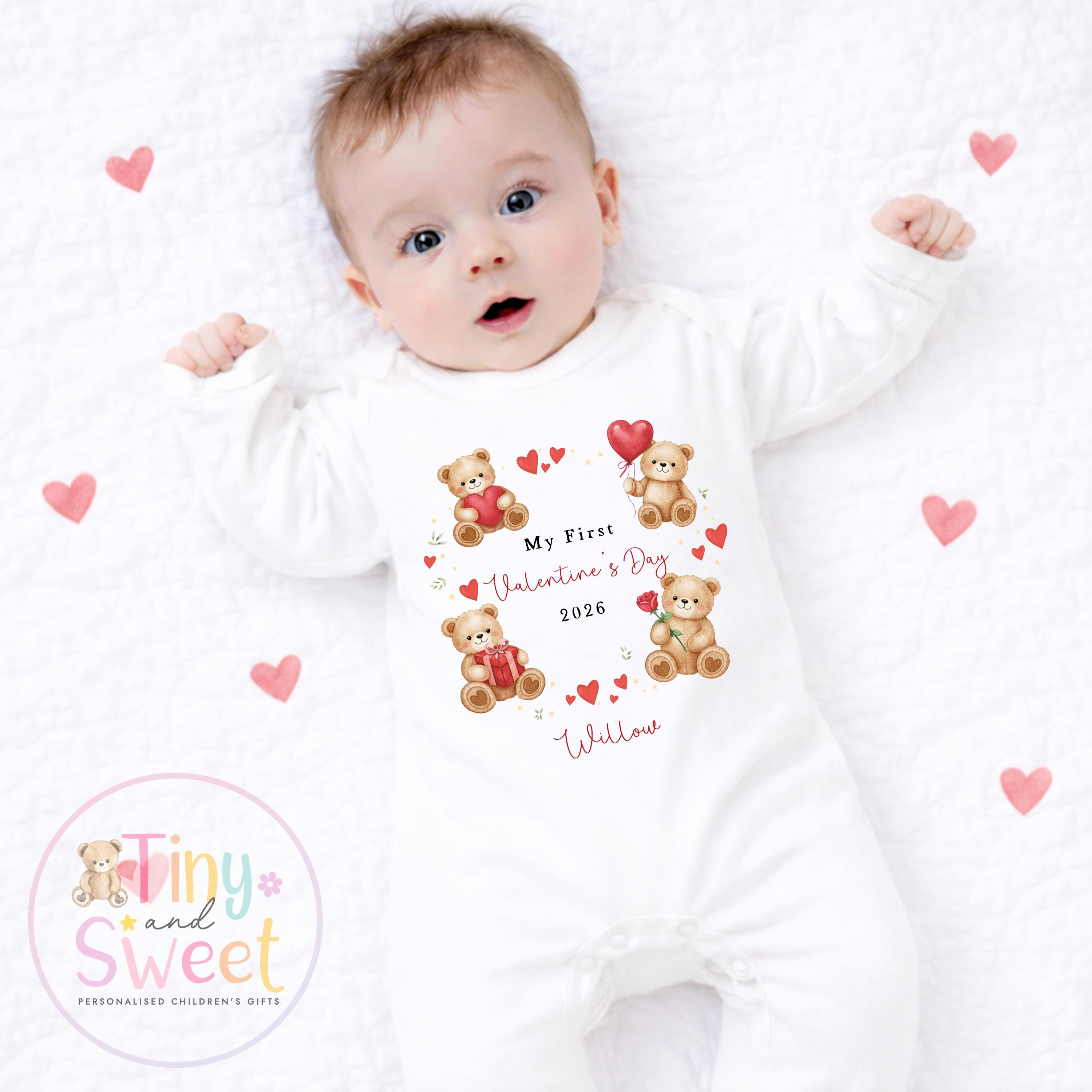 My First Valentines Day babygrow, 1st valentines day sleepsuit, 1st Valentines, New Baby Gift, Daddy Mummy Valentines