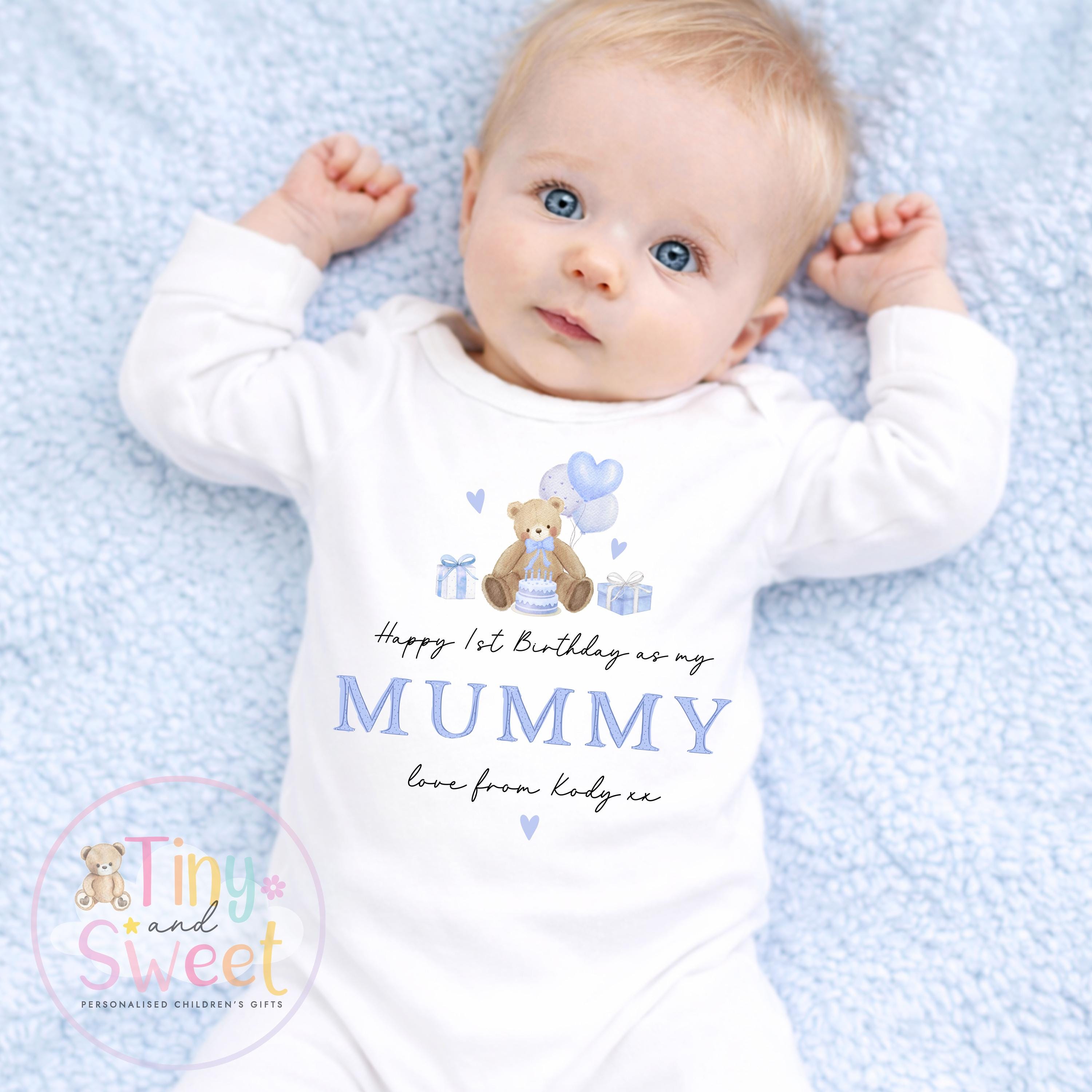 Happy 1st Birthday as My Mummy Sleepsuit, Baby Gift from Newborn, Personalised Baby Outfit, First Birthday as Mummy, Cute Baby Vest for Mum